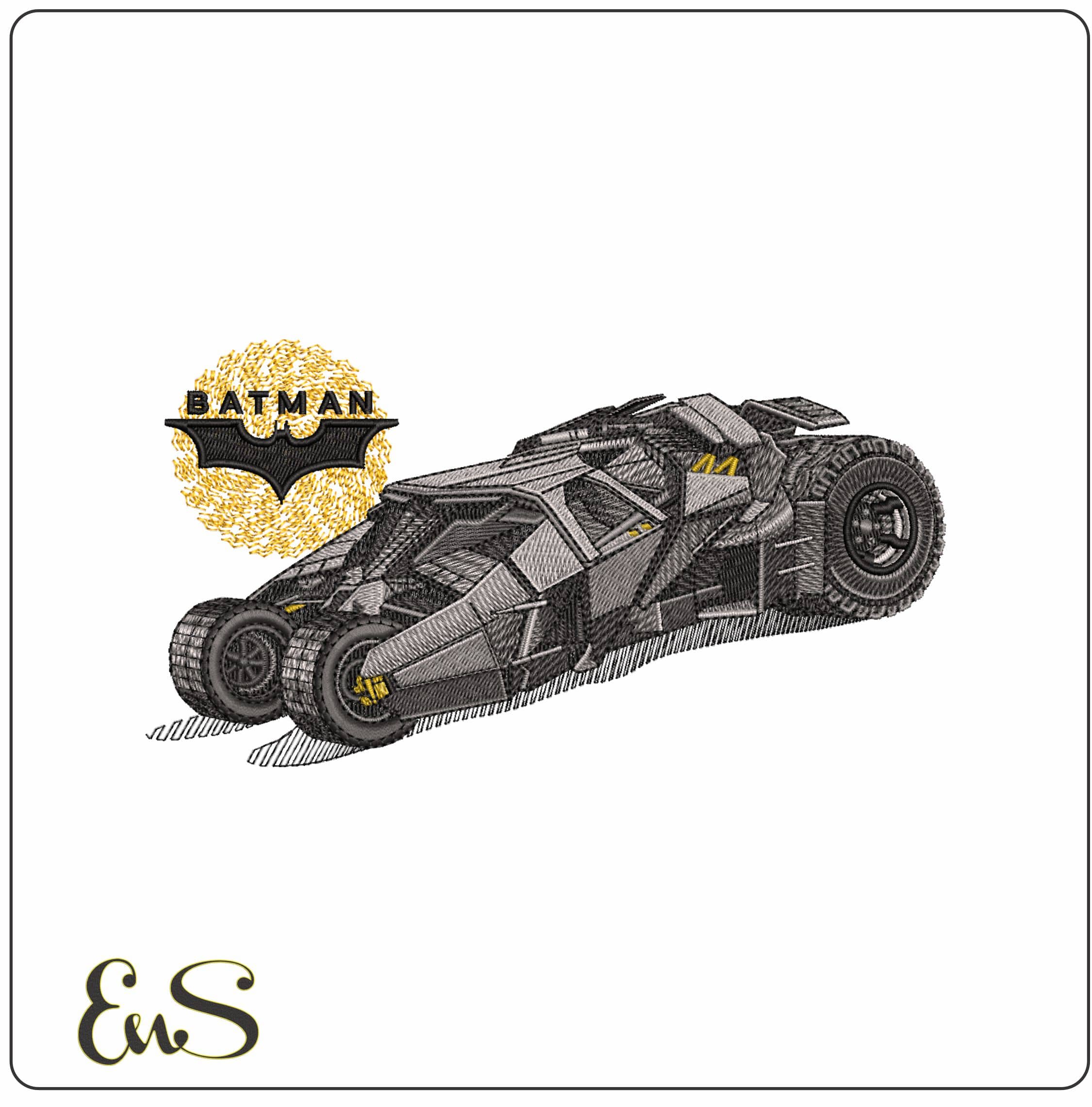 Batmobil with Batman Logo- Elegant embroidery design file - instant download