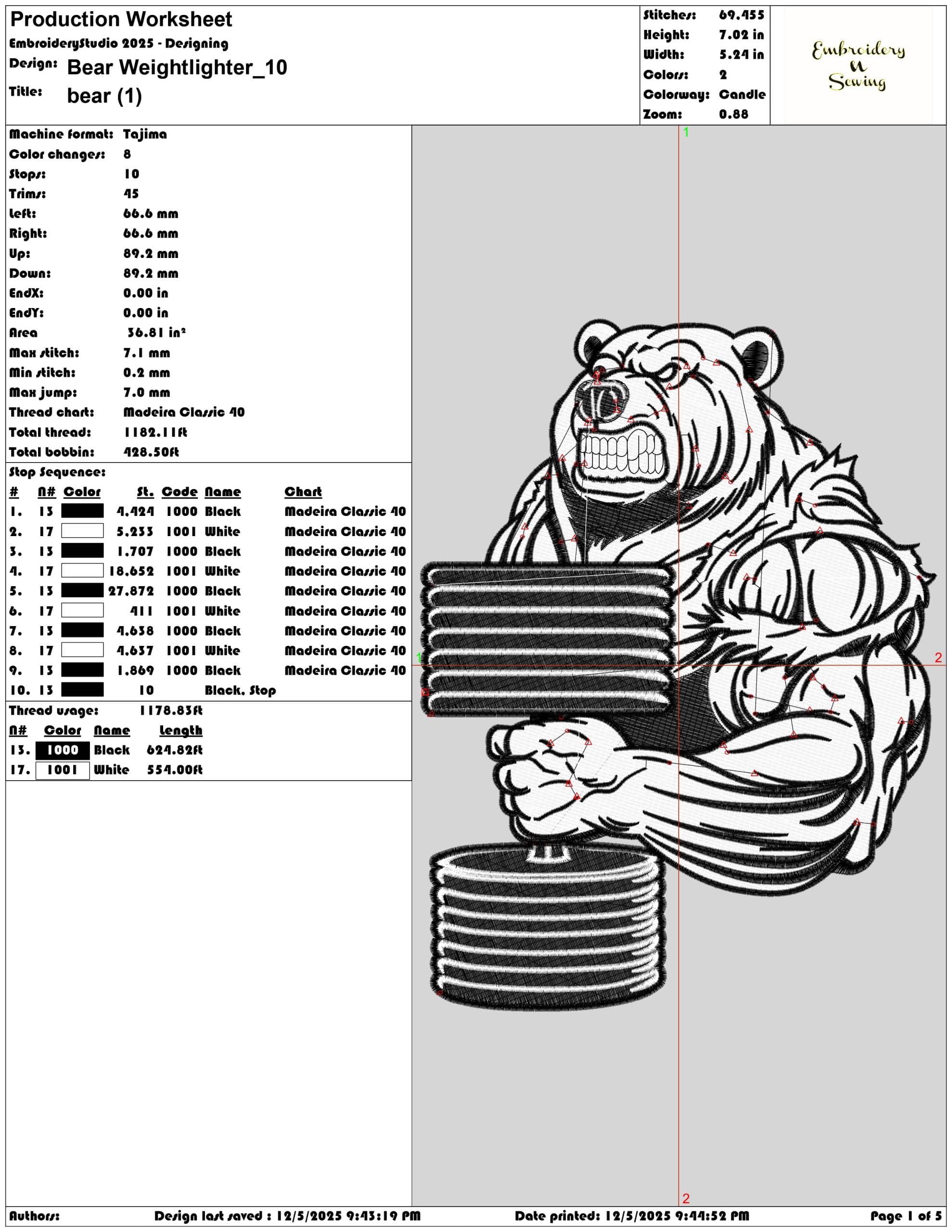 Bear Weightlighter- Elegant embroidery design file - instant download — view 3