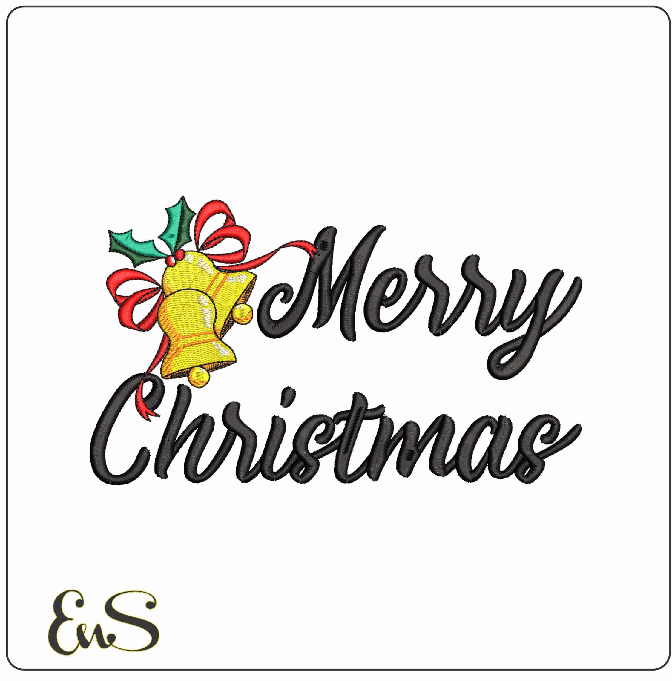 Bells Merry Christmas- Elegant embroidery design file - instant download