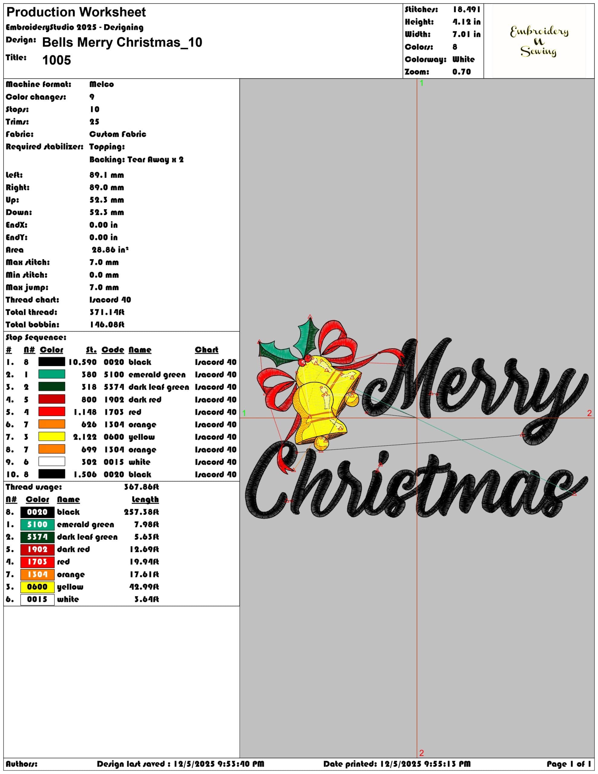 Bells Merry Christmas- Elegant embroidery design file - instant download — view 3