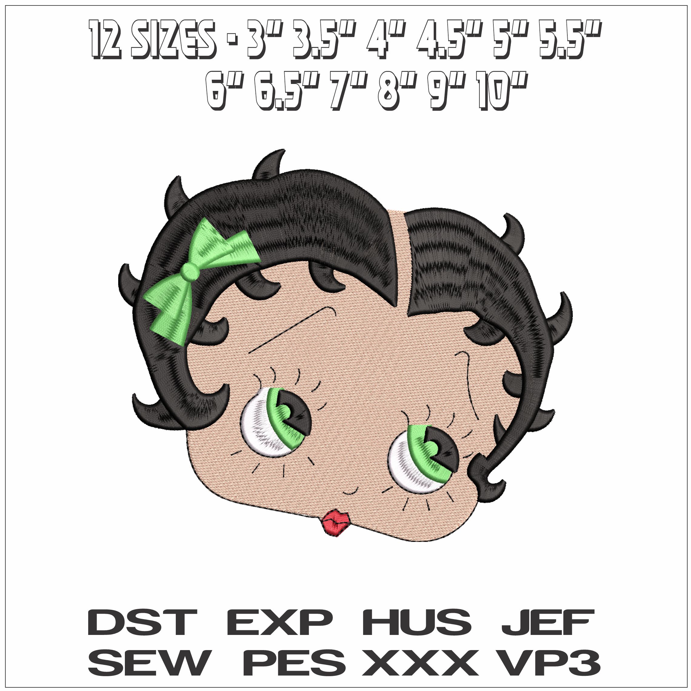 Betty Boo Face with Green Bow- Elegant embroidery design file - instant download — view 2