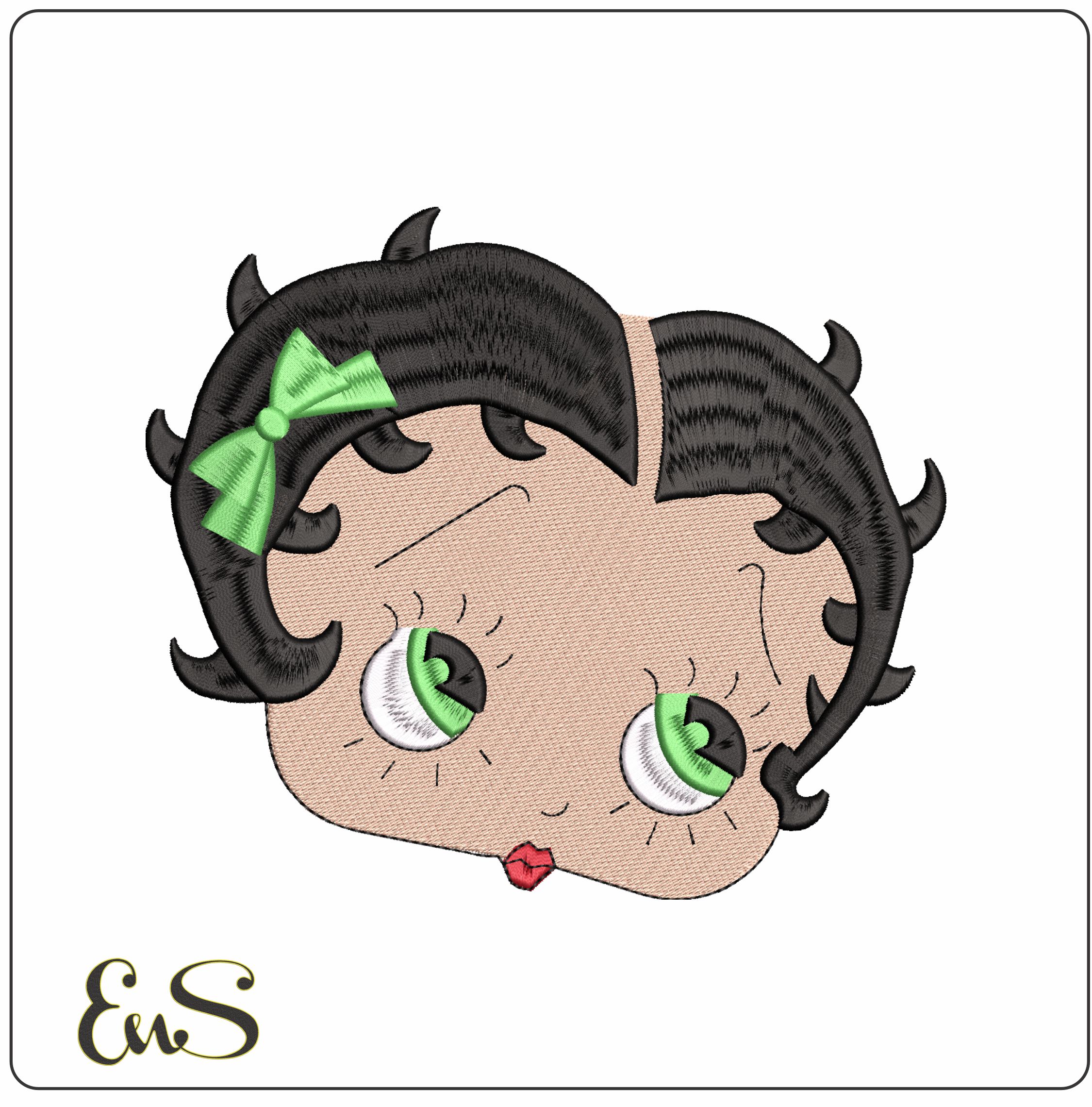 Betty Boo Face with Green Bow- Elegant embroidery design file - instant download