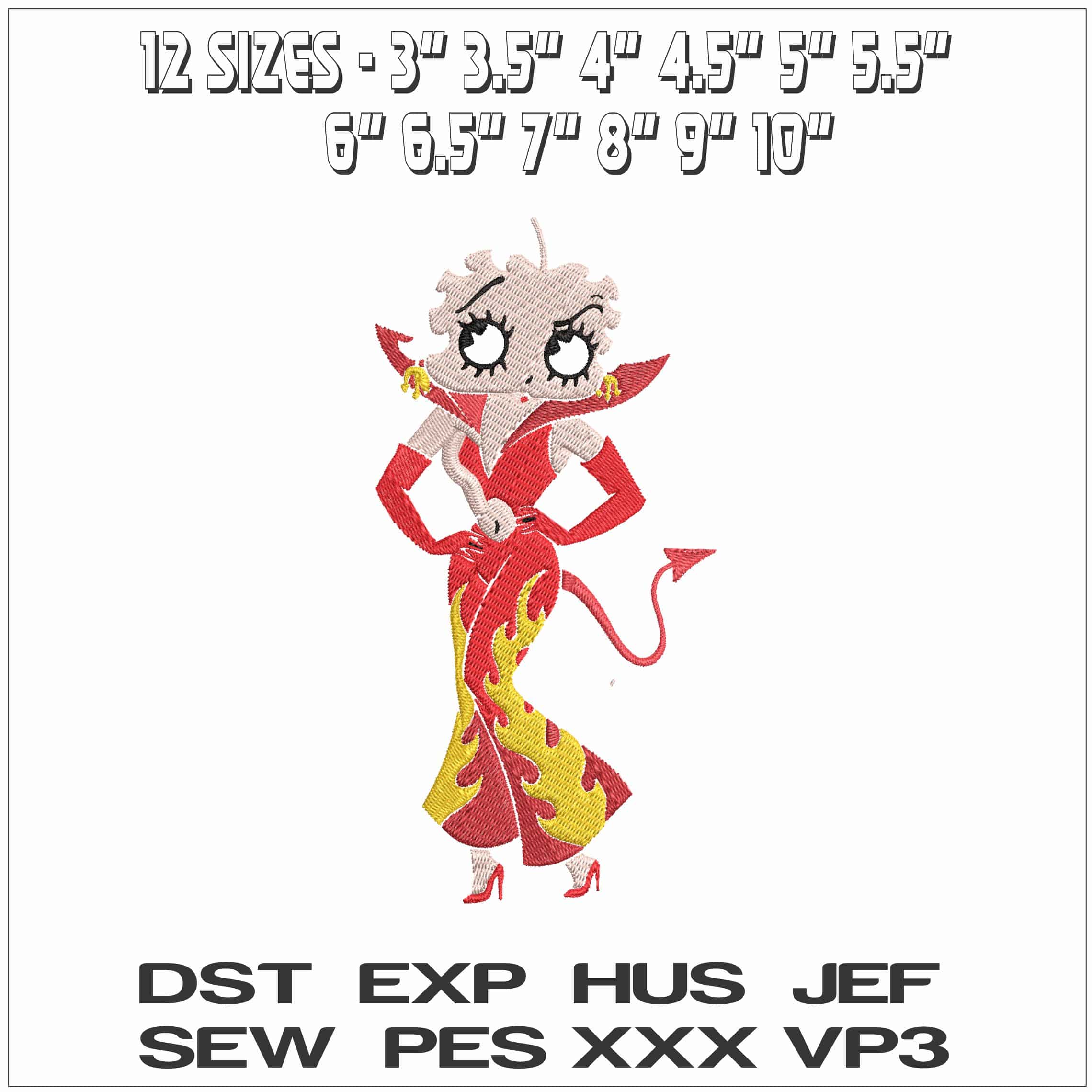 Betty Boo in Devil outfit- Elegant embroidery design file - instant download — view 2