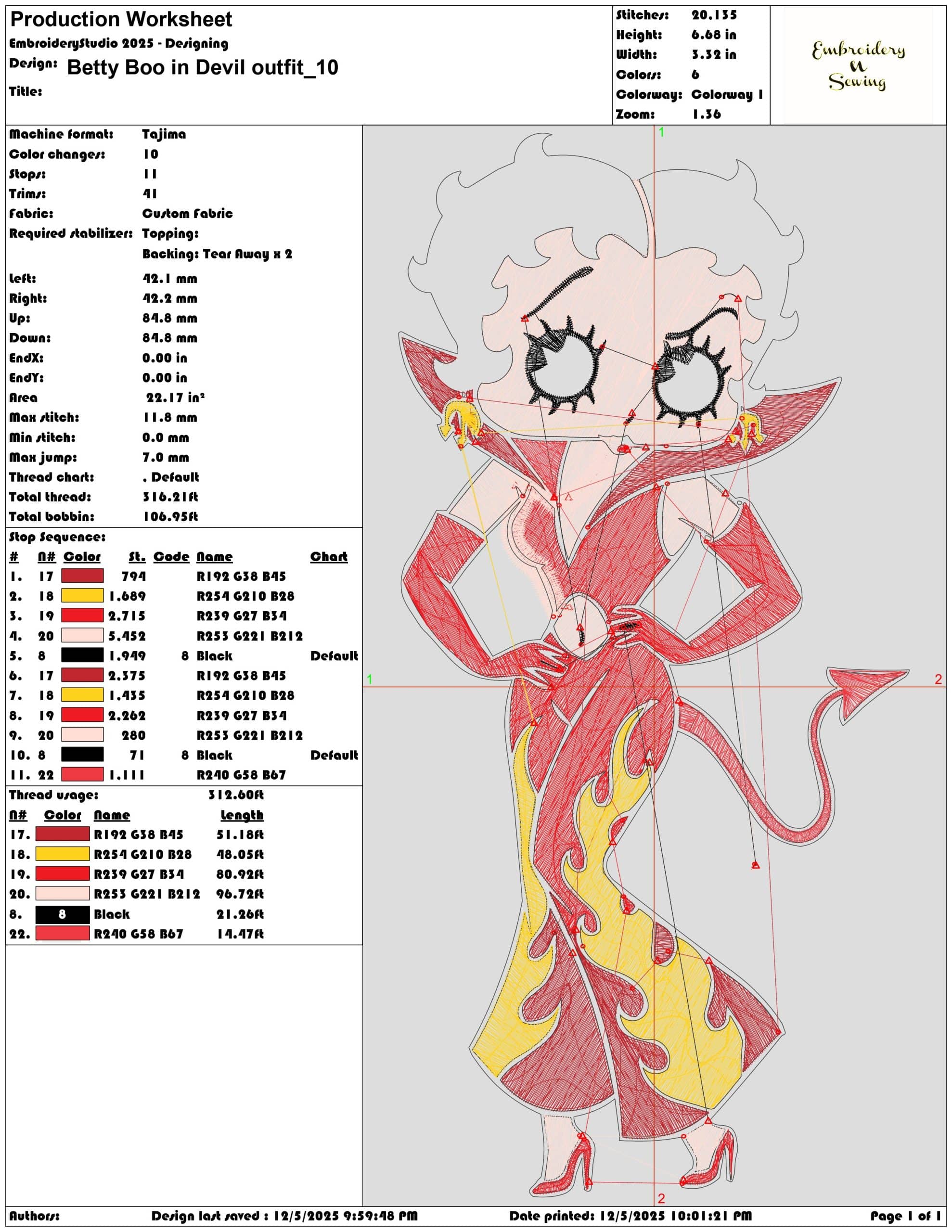 Betty Boo in Devil outfit- Elegant embroidery design file - instant download — view 3