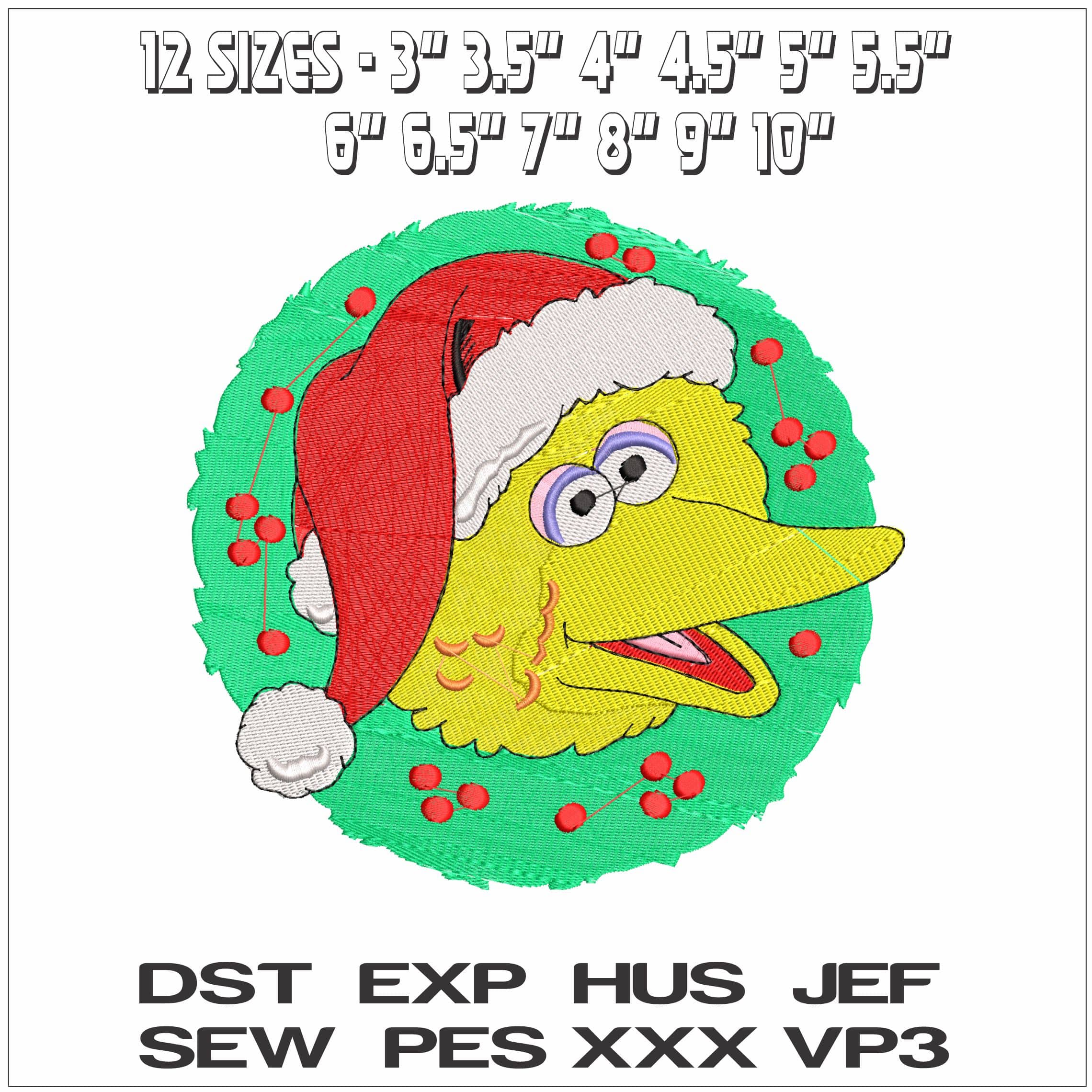 Big Bird Head with Santa Hat- Elegant embroidery design file - instant download — view 2