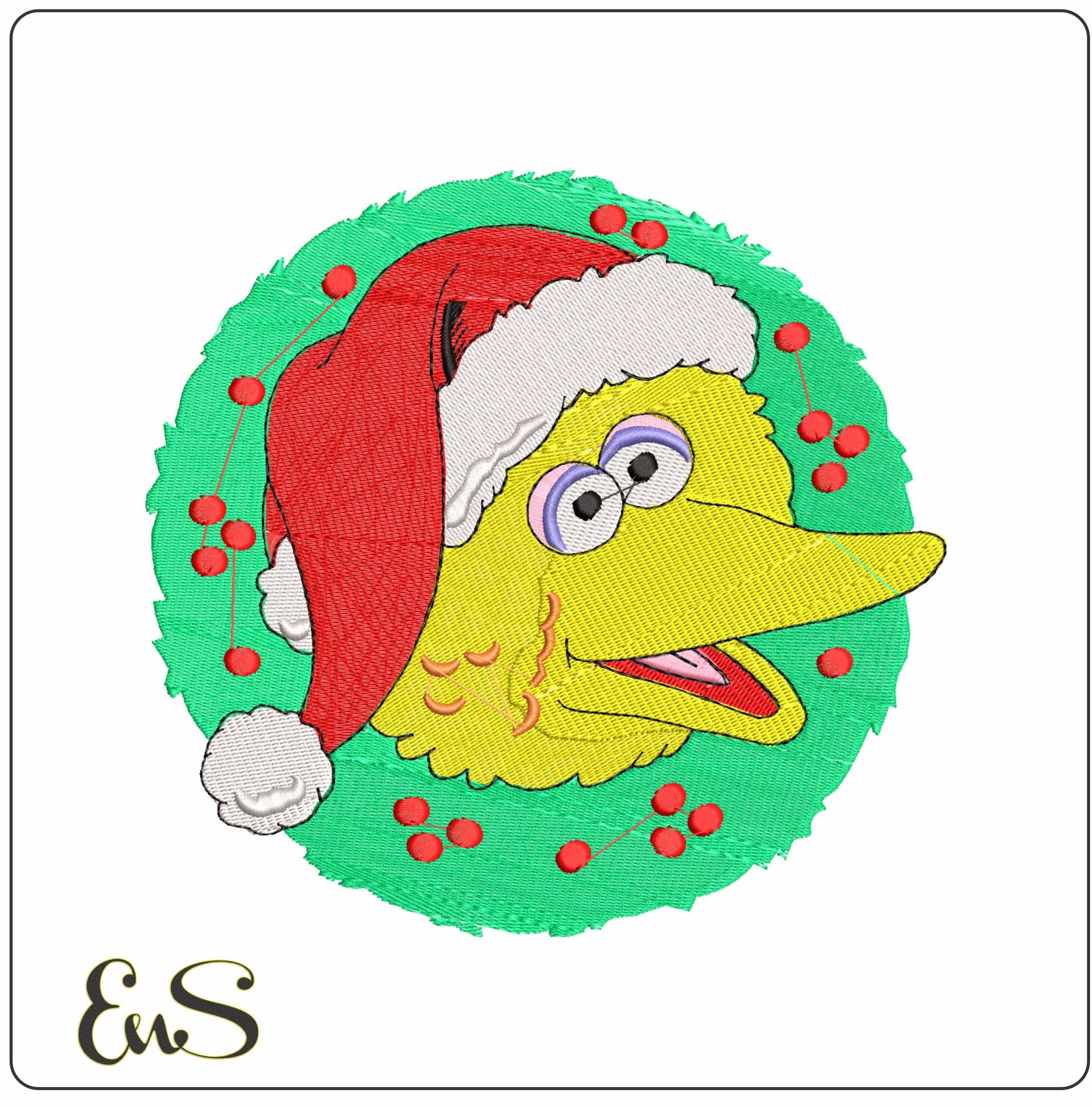 Big Bird Head with Santa Hat- Elegant embroidery design file - instant download