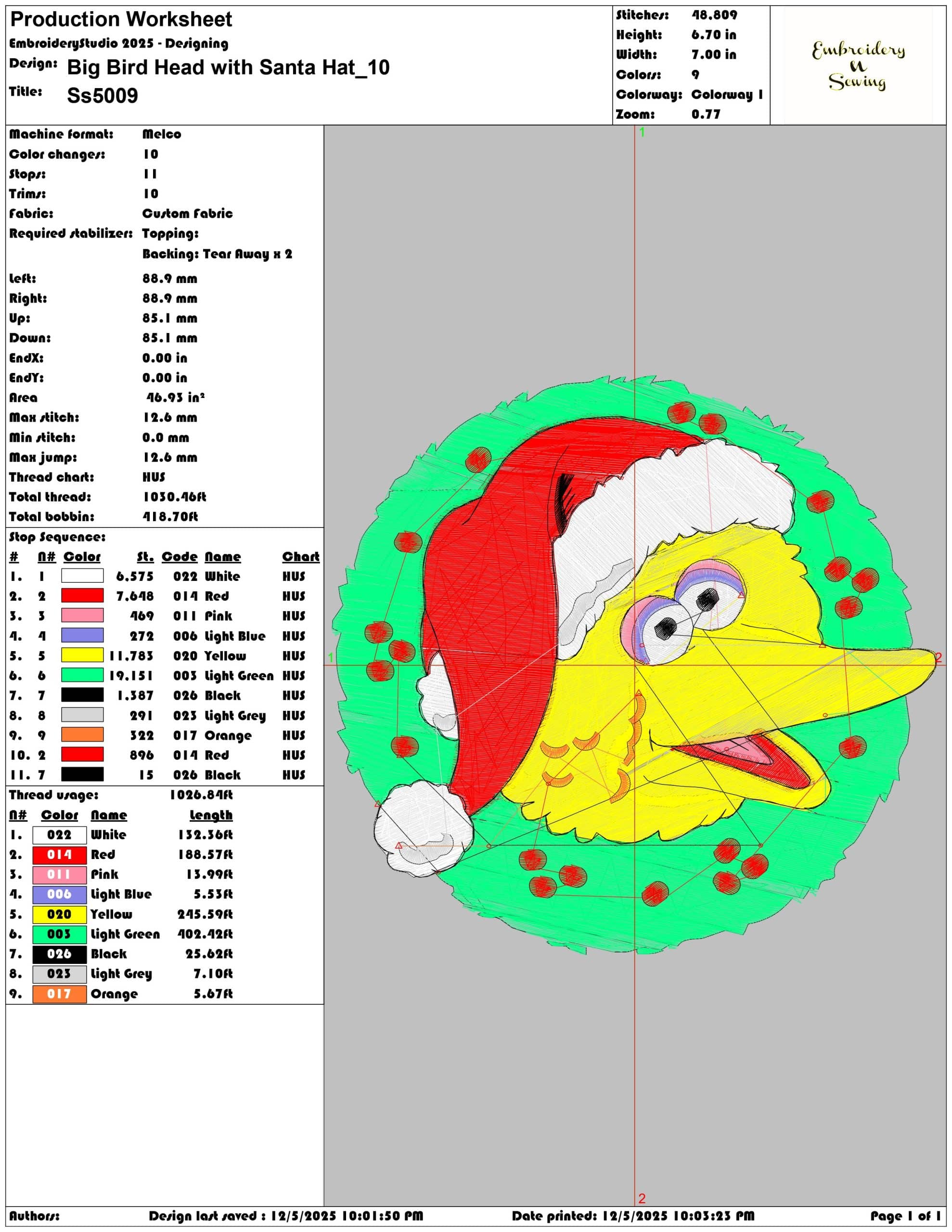 Big Bird Head with Santa Hat- Elegant embroidery design file - instant download — view 3