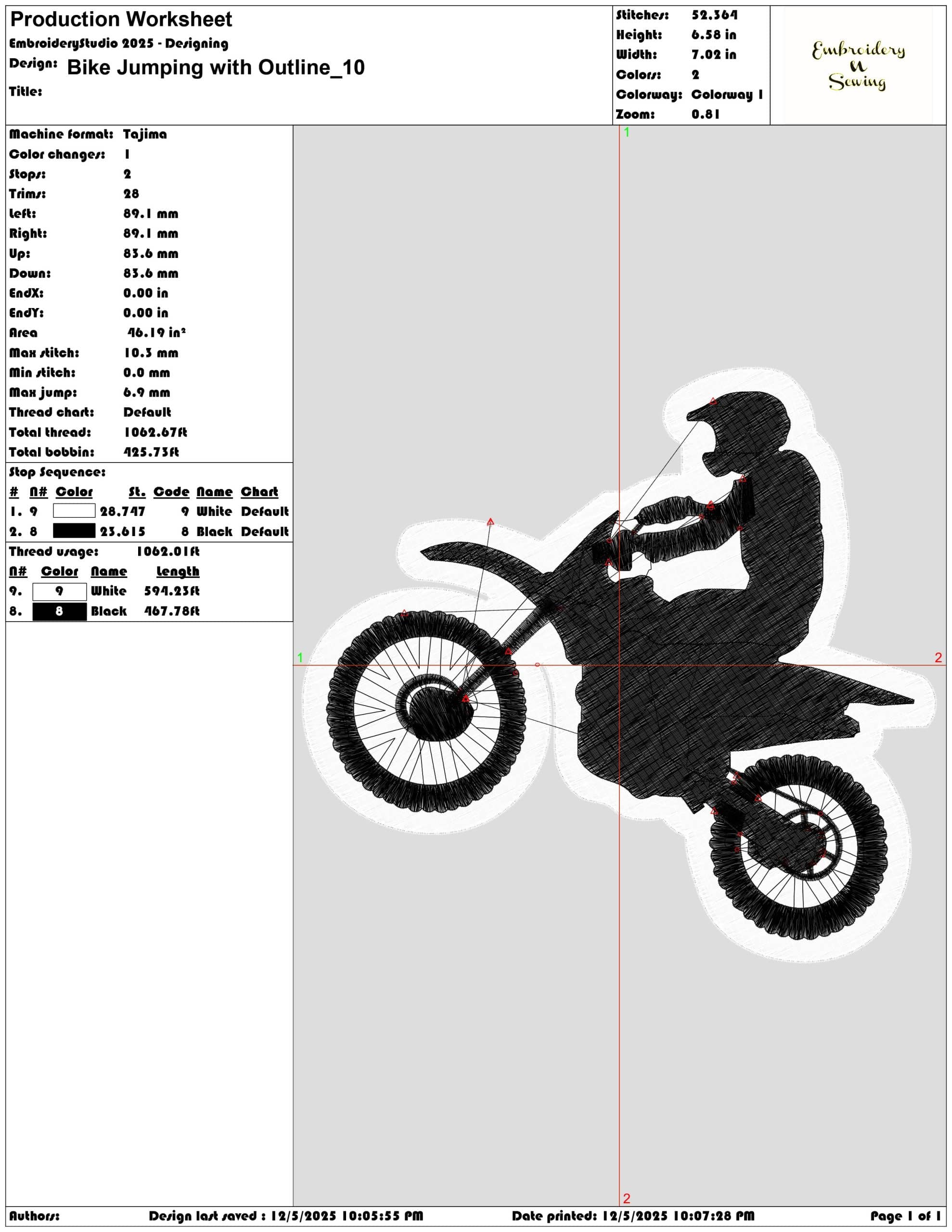 Bike Jumping with Outline- Elegant embroidery design file - instant download — view 3
