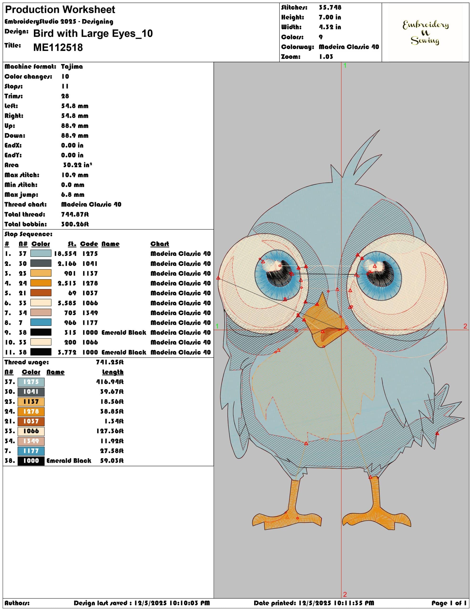 Bird with Large - Elegant embroidery design file - instant download — view 3