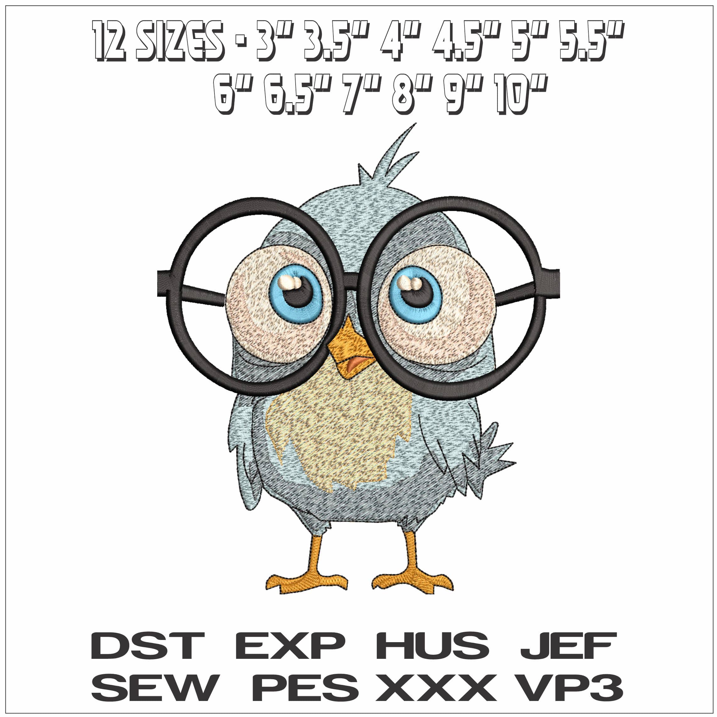 Bird with Large Glasses - Elegant embroidery design file - instant download — view 2