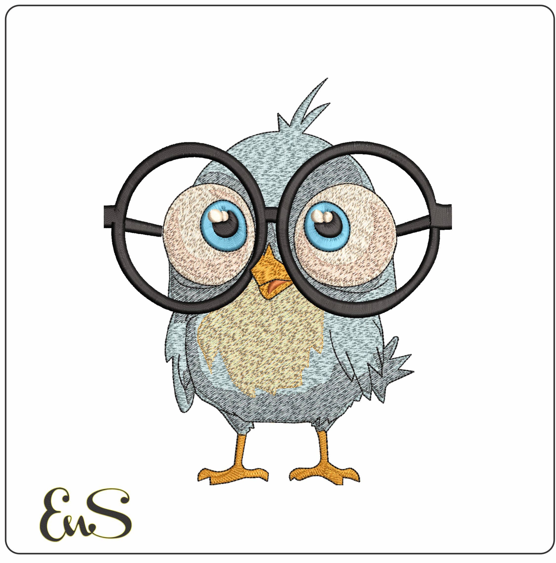 Bird with Large Glasses - Elegant embroidery design file - instant download