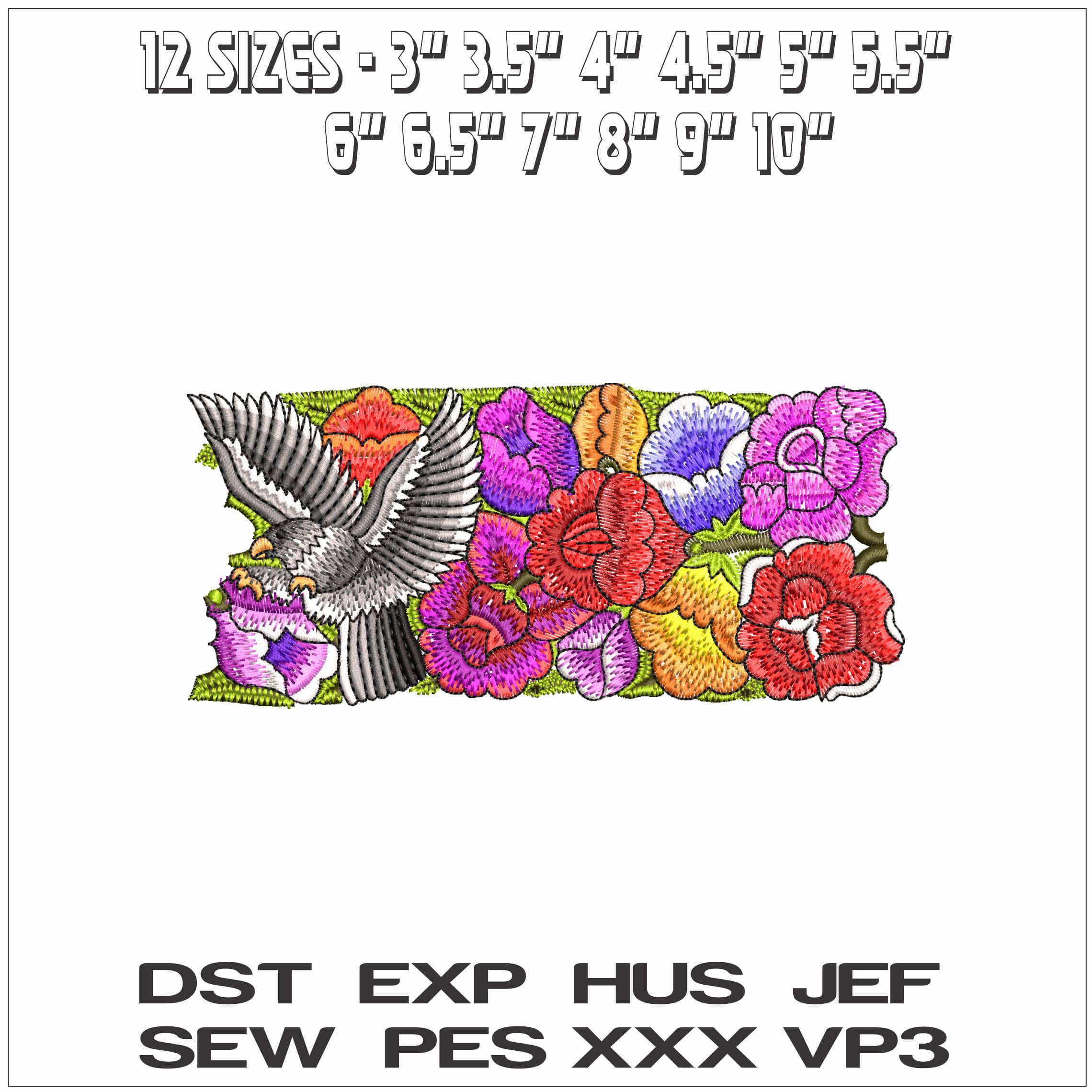 Birds with colourful flowers - Elegant embroidery design file - instant download — view 2