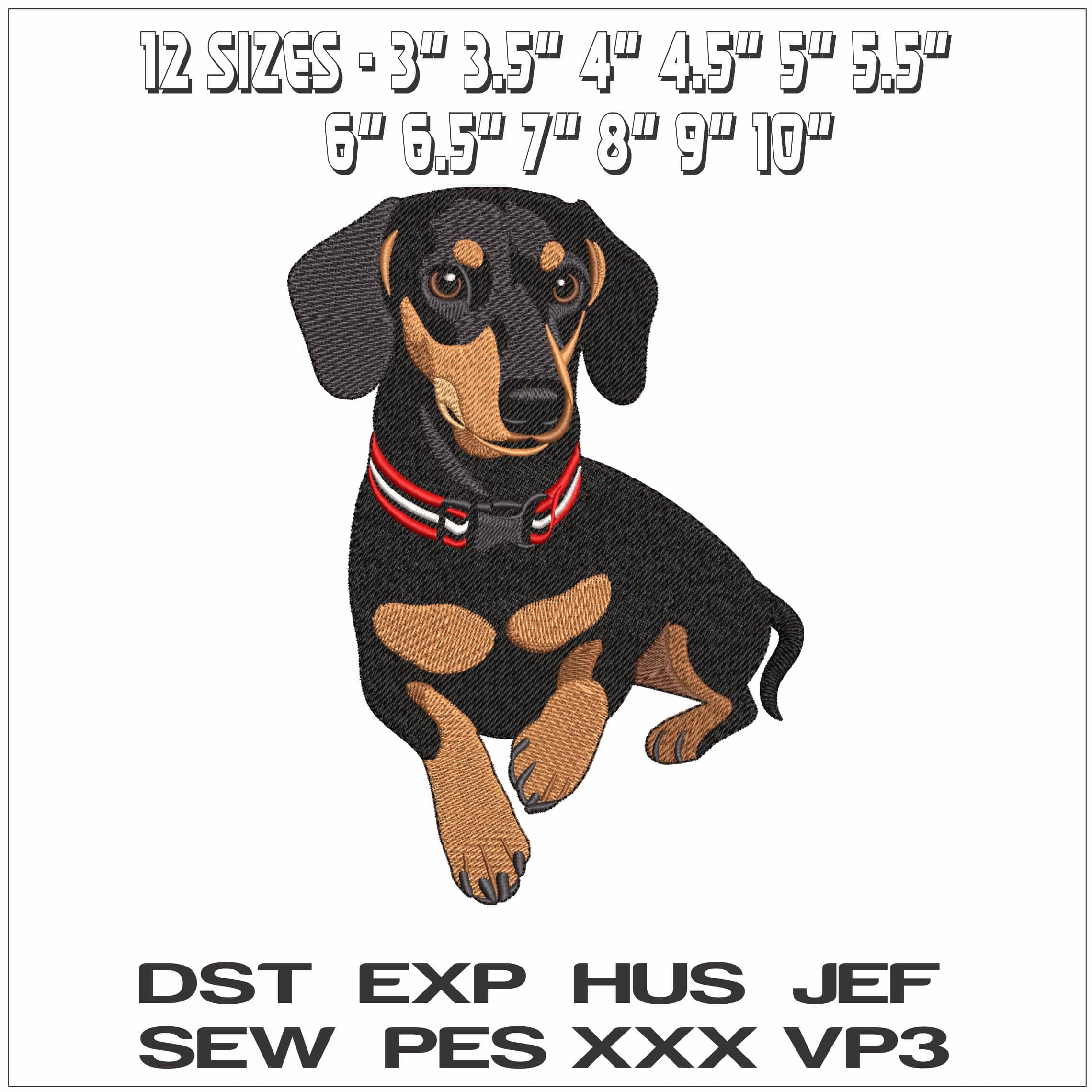 Black and Tan Dachshund laying down - Elegant embroidery design file - instant download — view 2