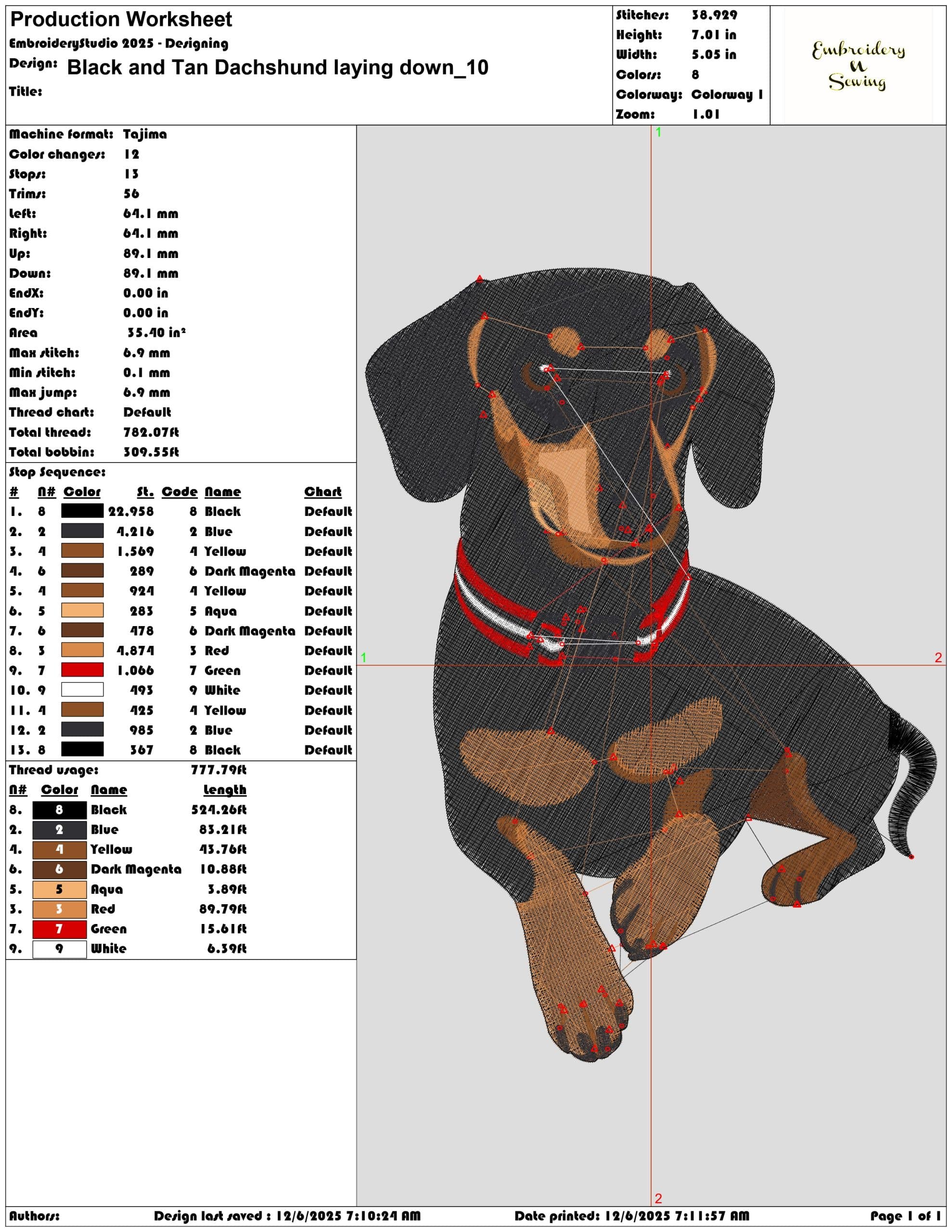 Black and Tan Dachshund laying down - Elegant embroidery design file - instant download — view 3