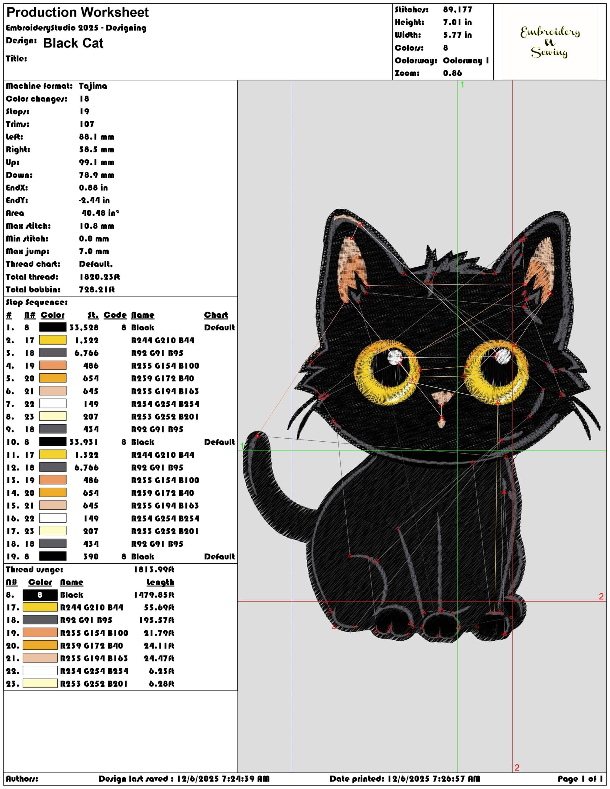 Black Cat - Elegant embroidery design file - instant download — view 3