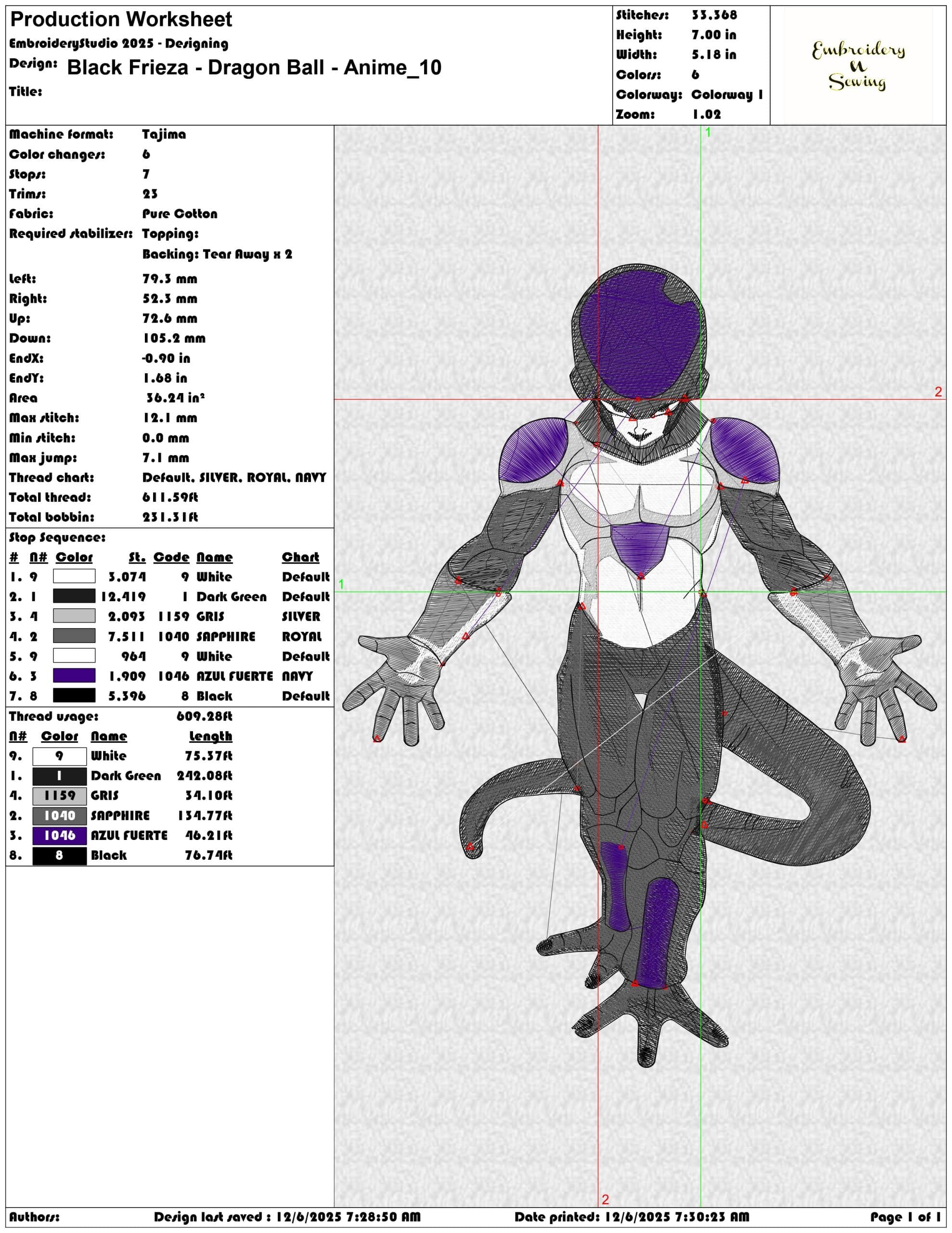Black Frieza Dragon Ball Anime - Elegant embroidery design file - instant download — view 3