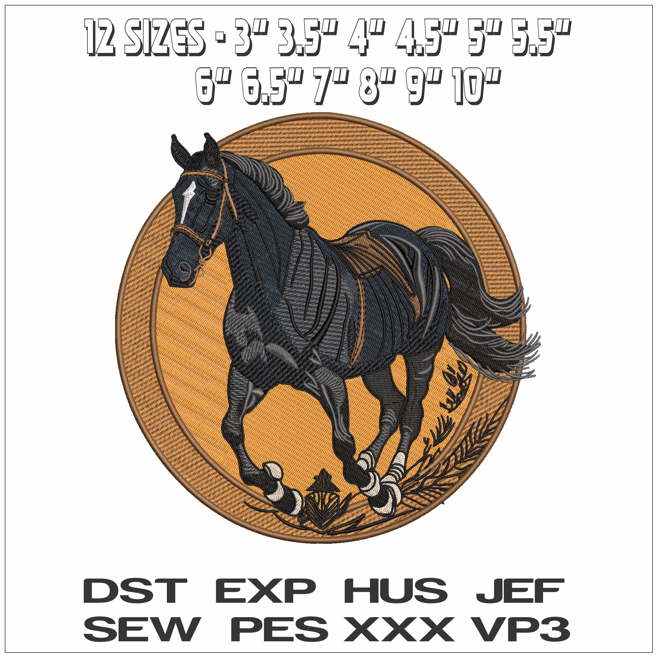 Black Horse Circle - Elegant embroidery design file - instant download — view 2