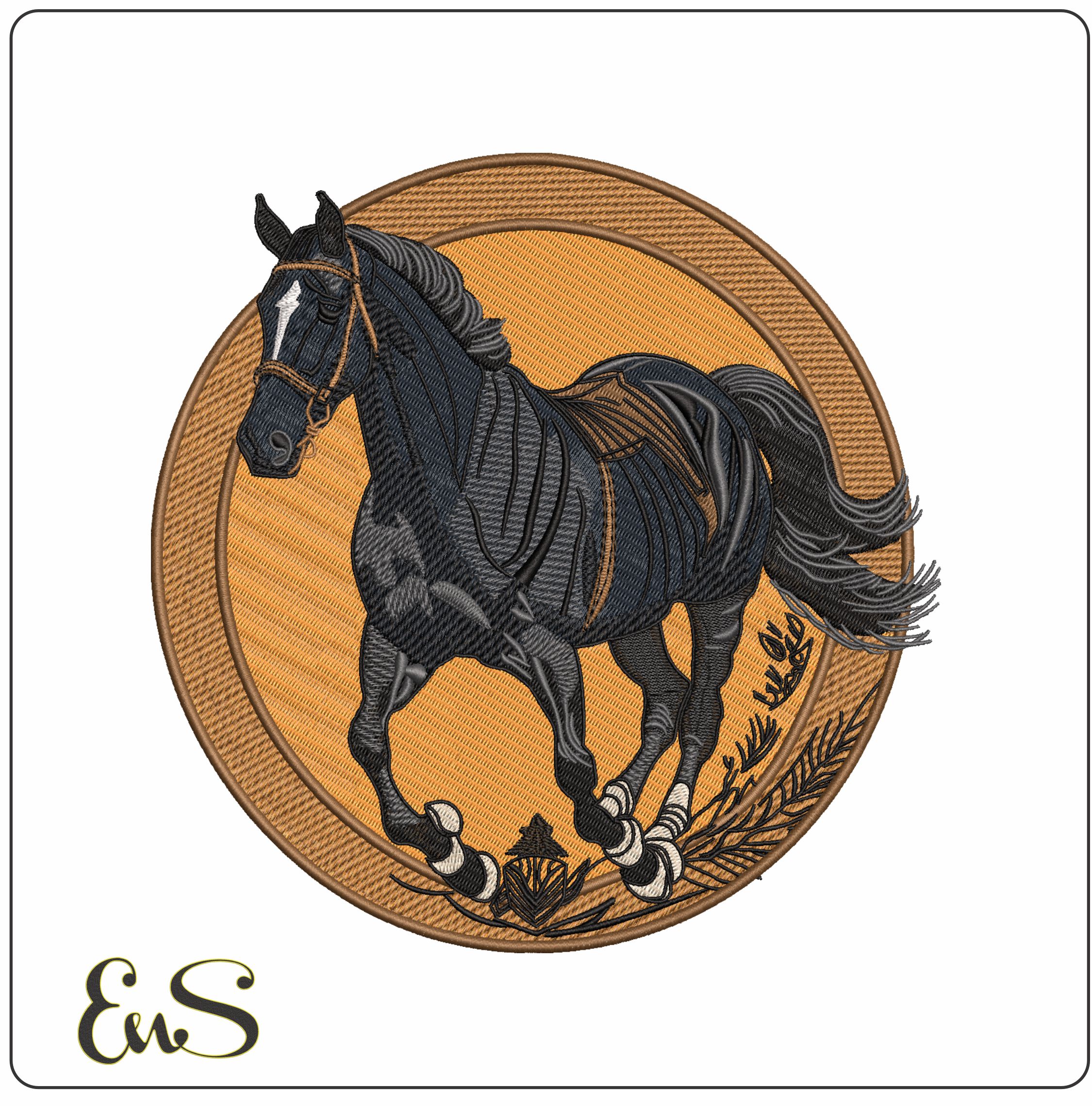 Black Horse Circle - Elegant embroidery design file - instant download