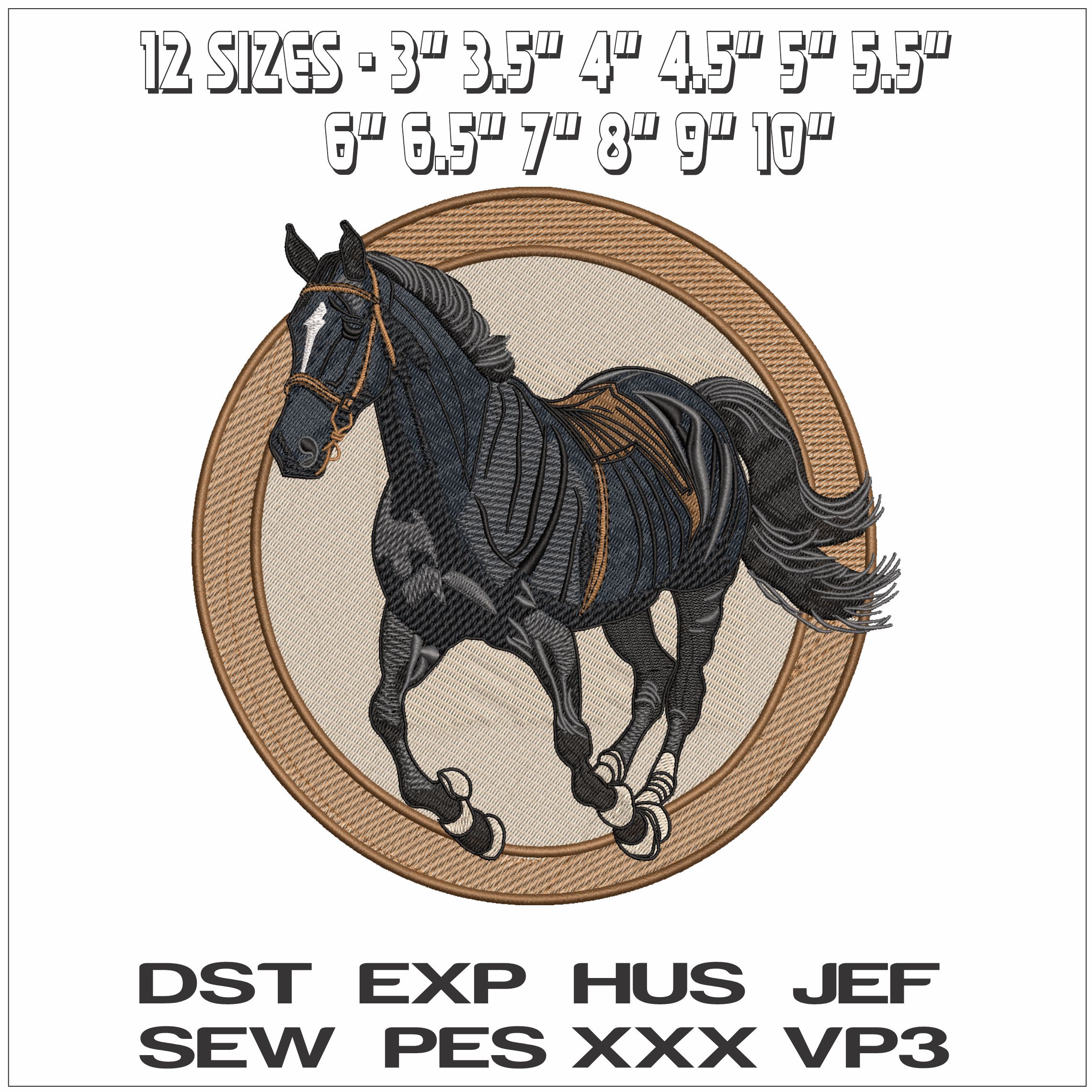 Black Horse Light Circle - Elegant embroidery design file - instant download — view 2