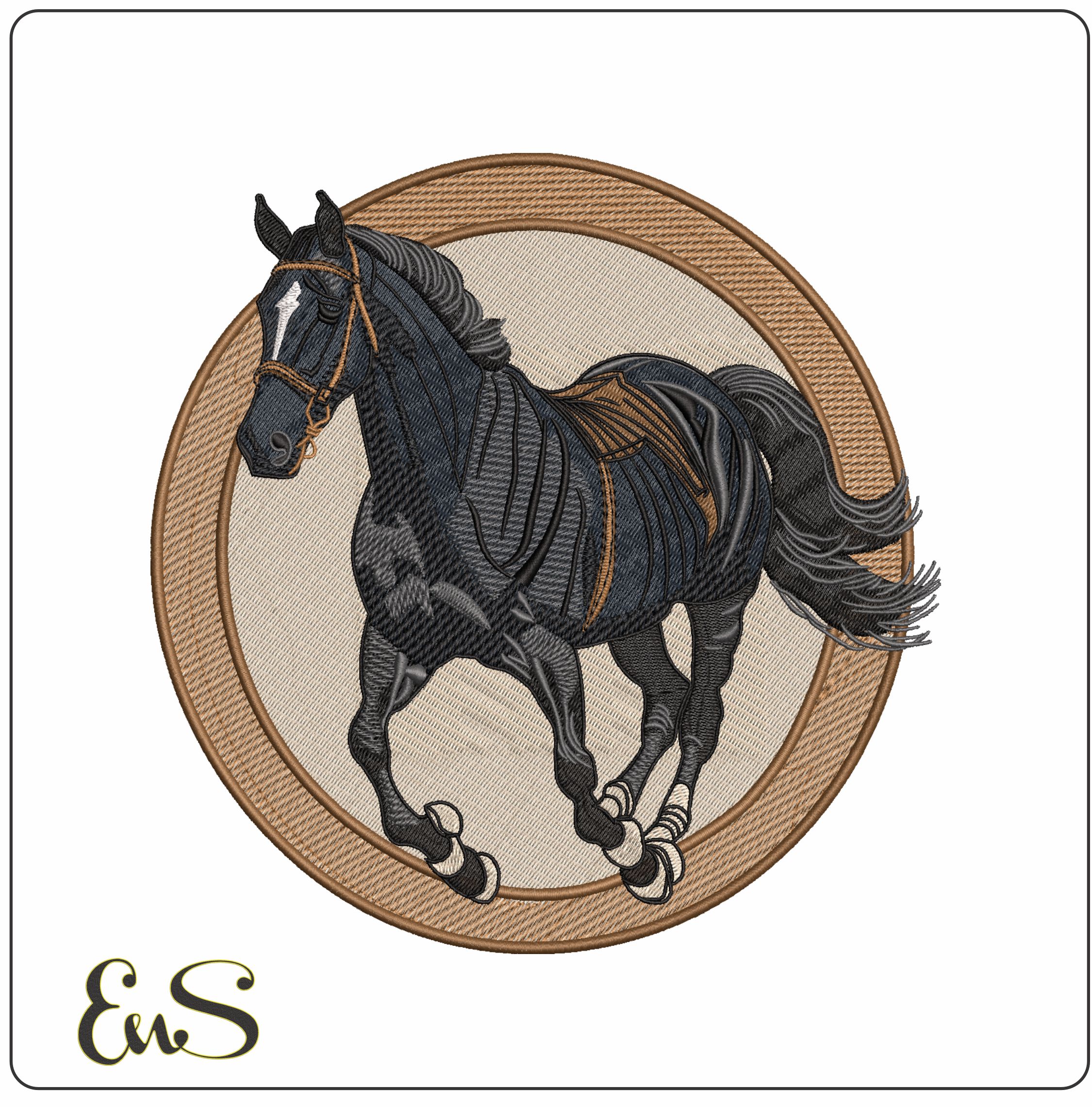 Black Horse Light Circle - Elegant embroidery design file - instant download