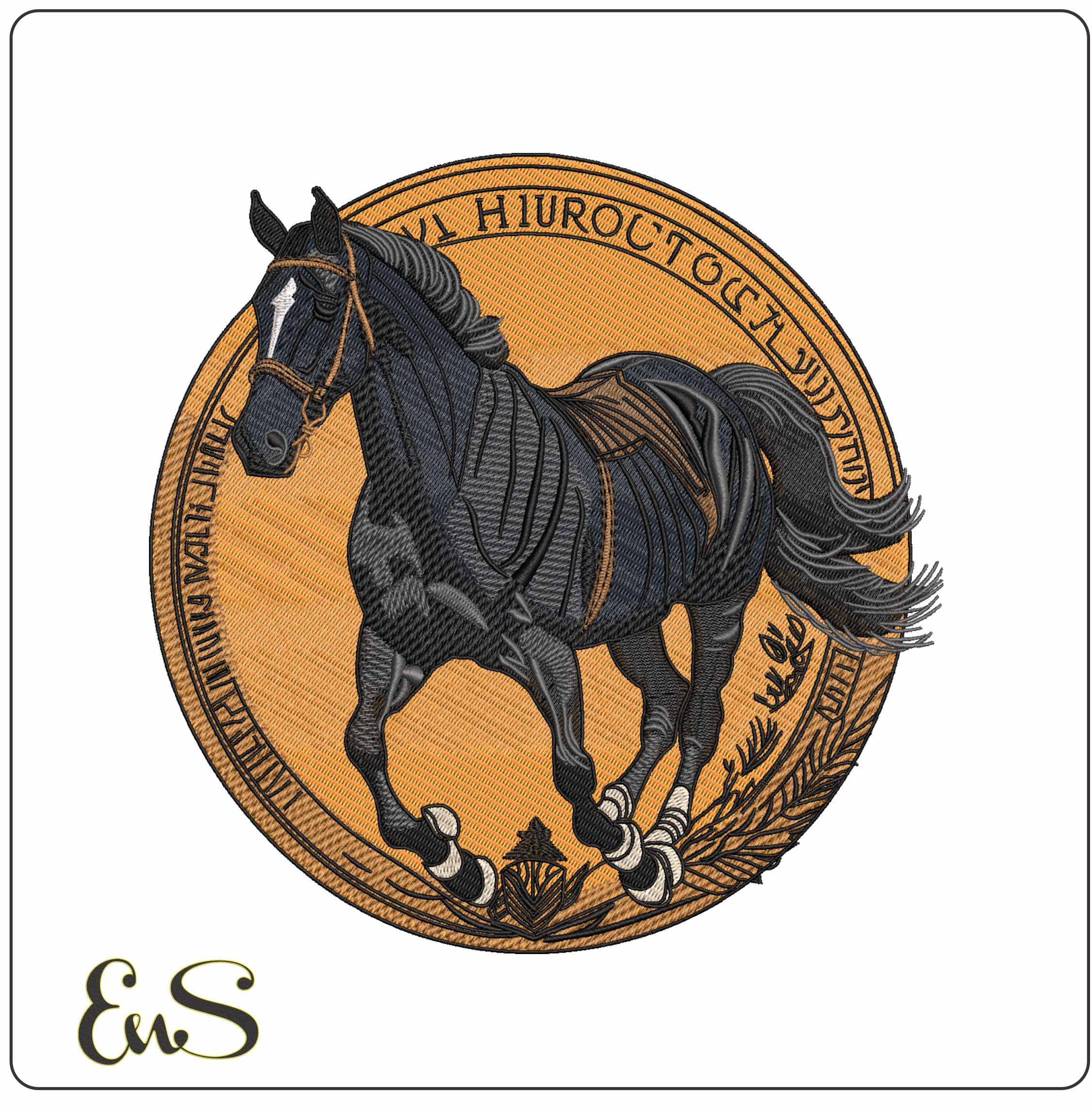 Black Horse on a Coin - Elegant embroidery design file - instant download