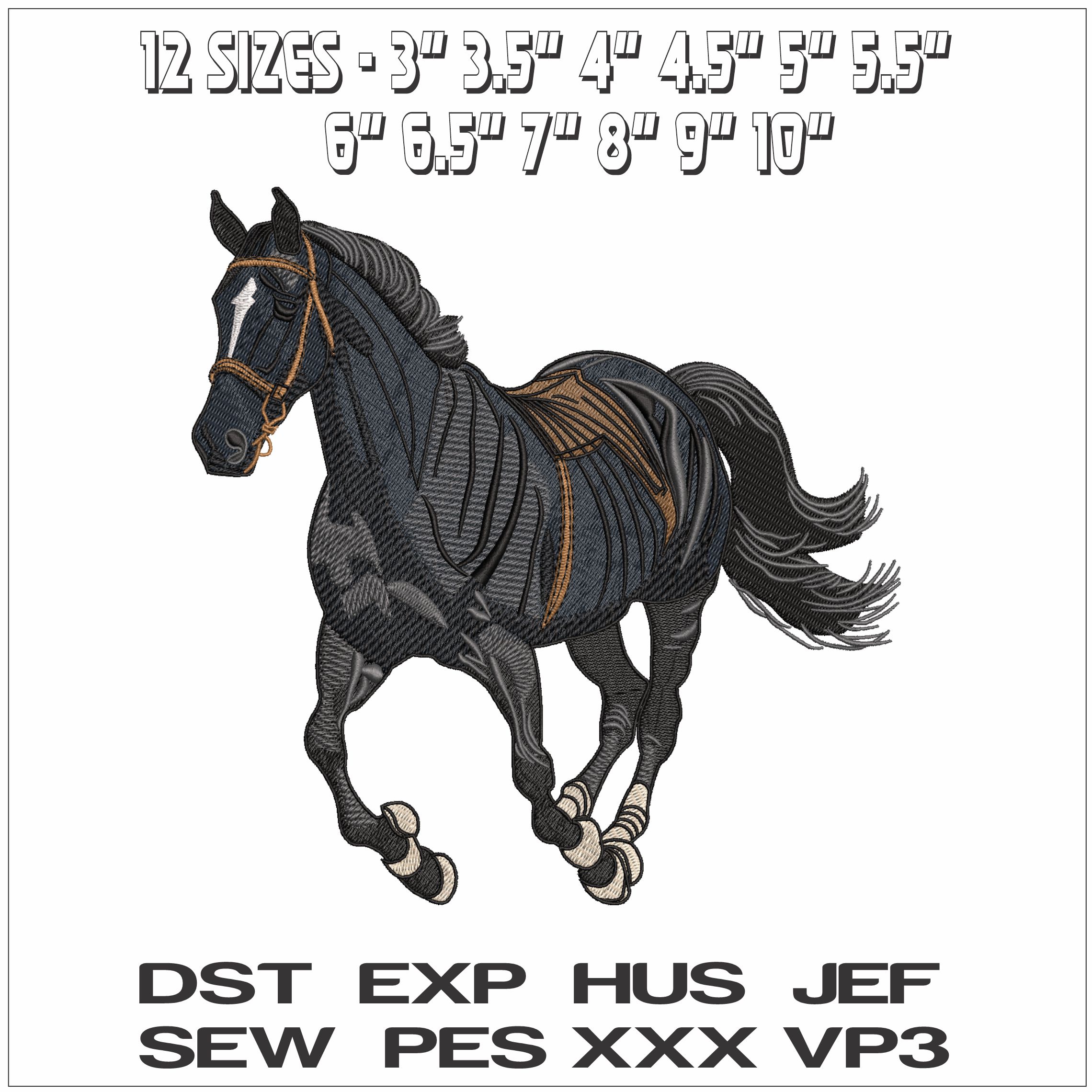 Black Horse running with Saddle - Elegant embroidery design file - instant download — view 2