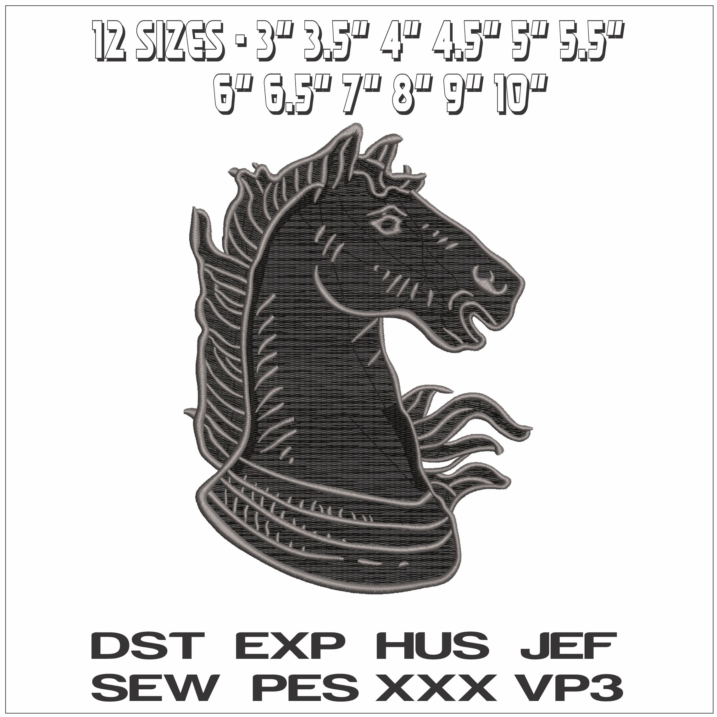 Black Knight Chess Piece Horse - Elegant embroidery design file - instant download — view 2