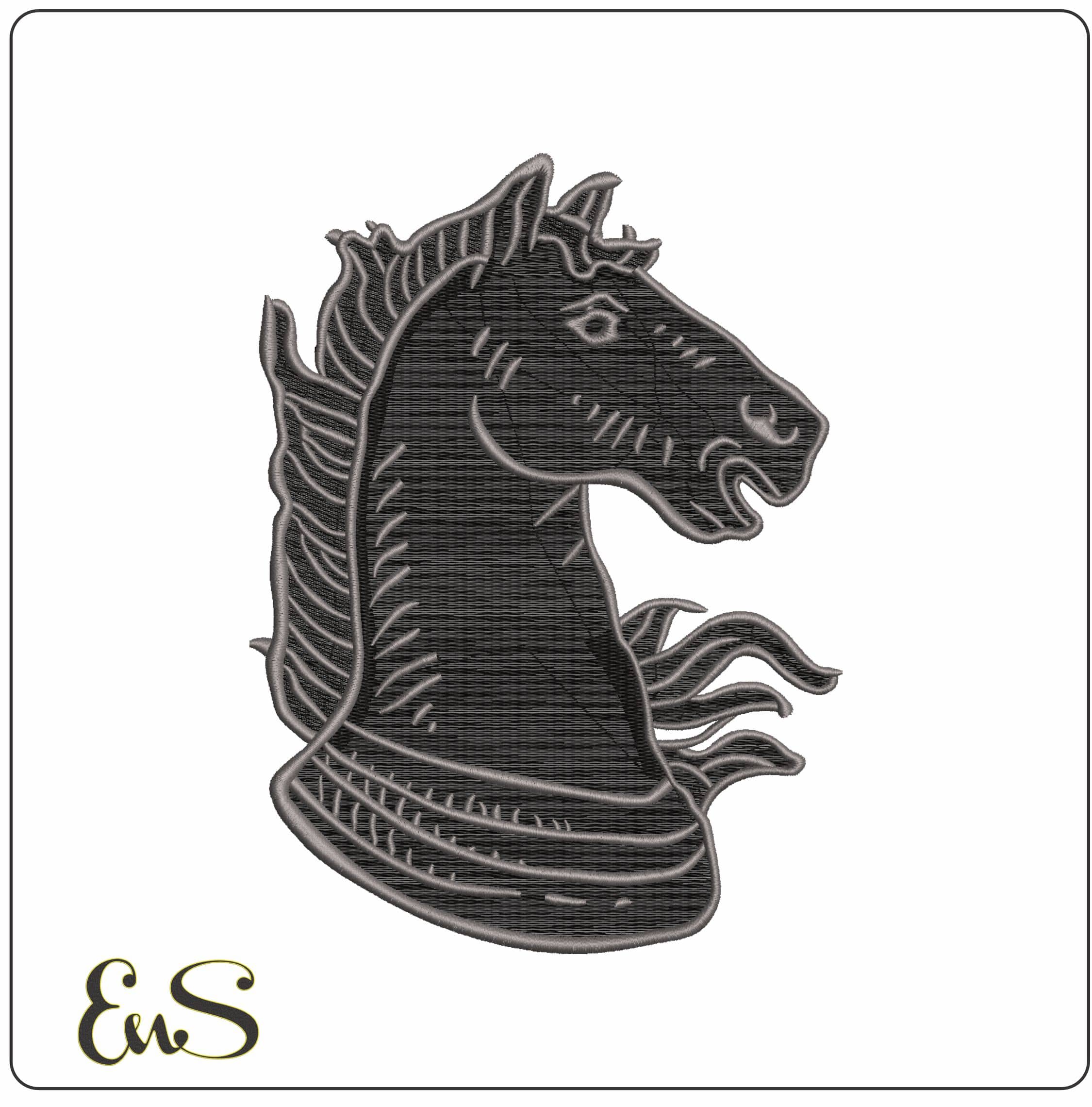 Black Knight Chess Piece Horse - Elegant embroidery design file - instant download