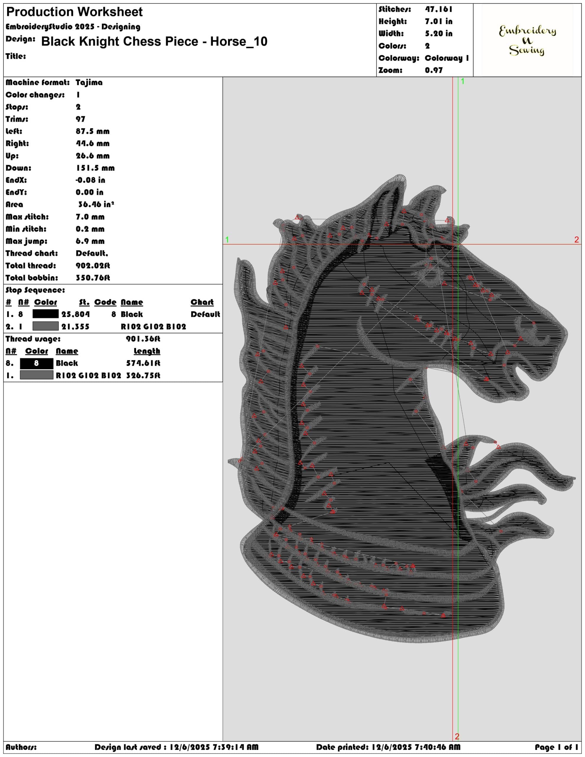 Black Knight Chess Piece Horse - Elegant embroidery design file - instant download — view 3