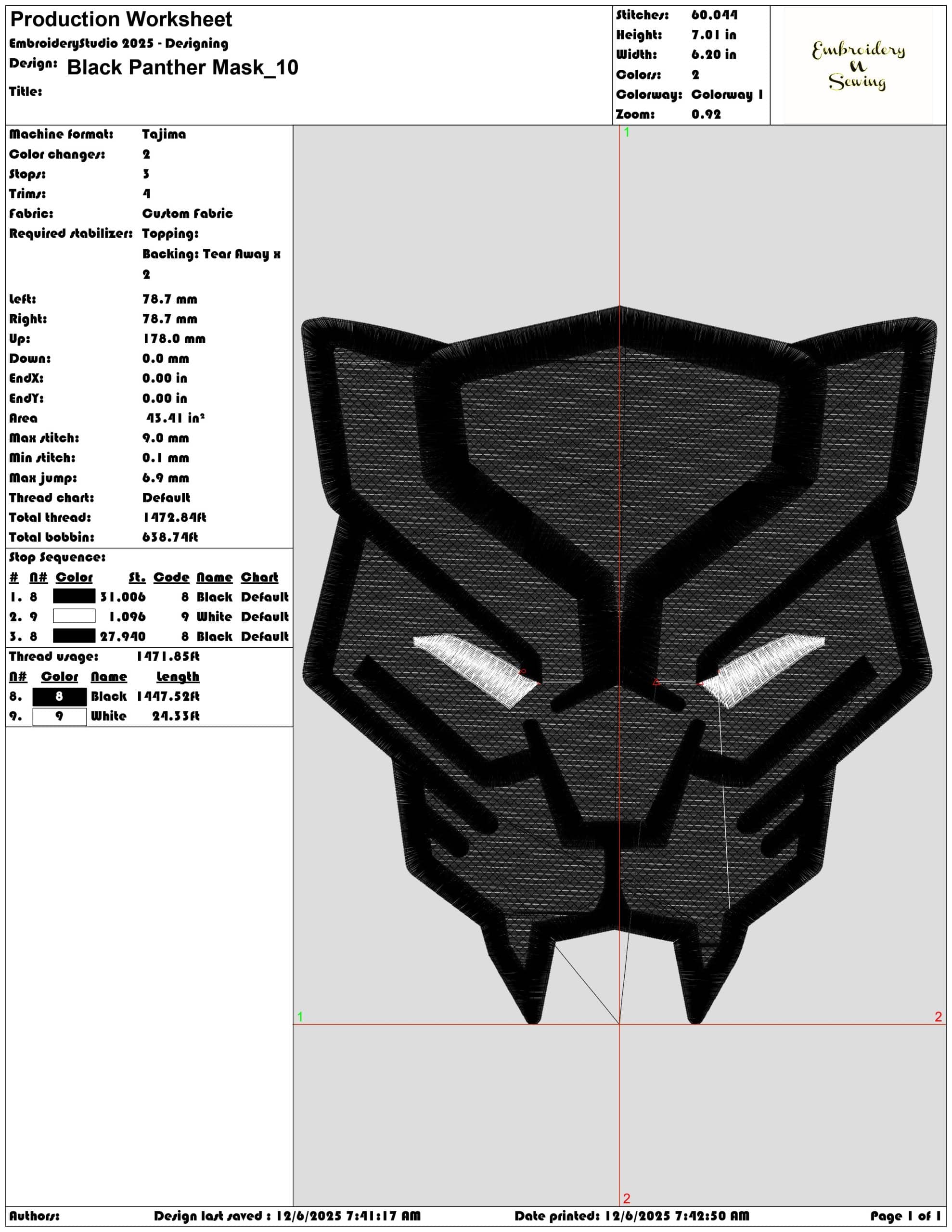 Black Panther Mask - Elegant embroidery design file - instant download — view 3