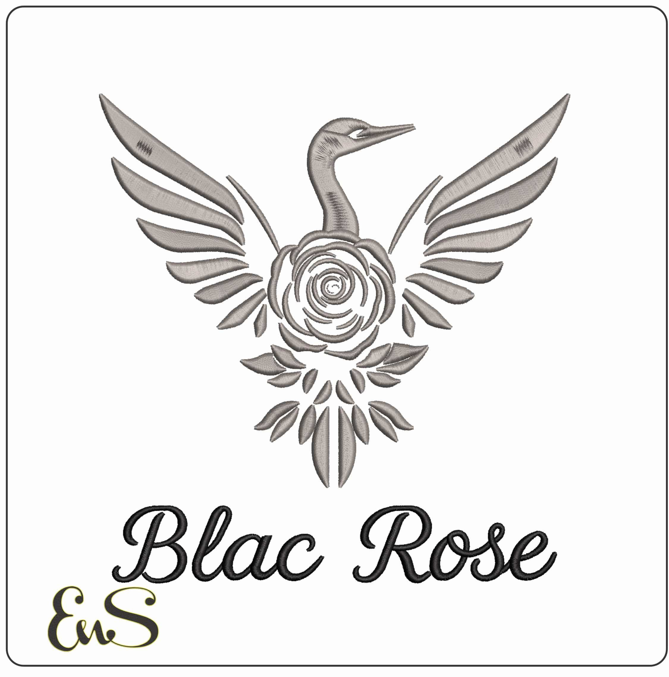 Black Rose Bird and Flower - Elegant embroidery design file - instant download