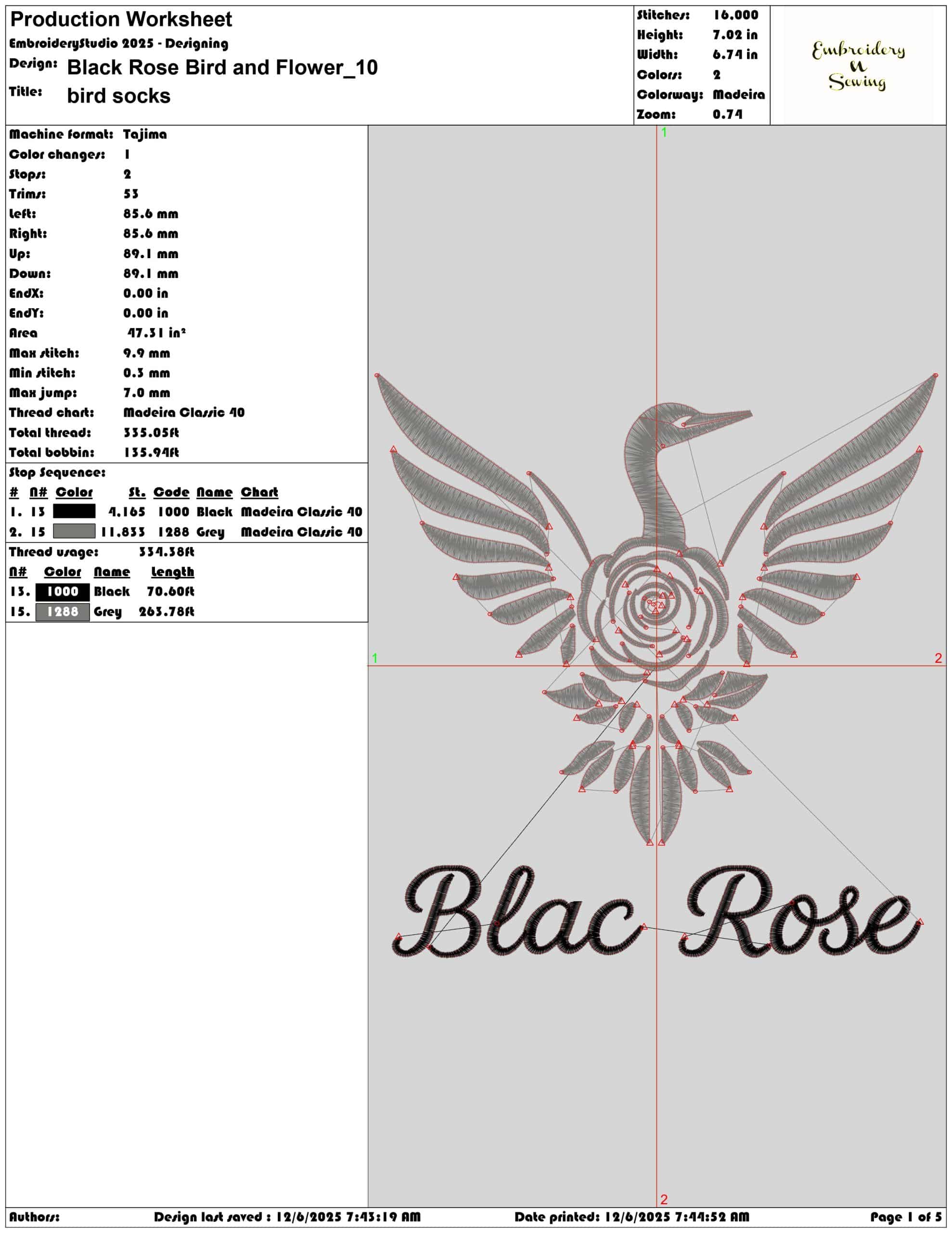 Black Rose Bird and Flower - Elegant embroidery design file - instant download — view 3