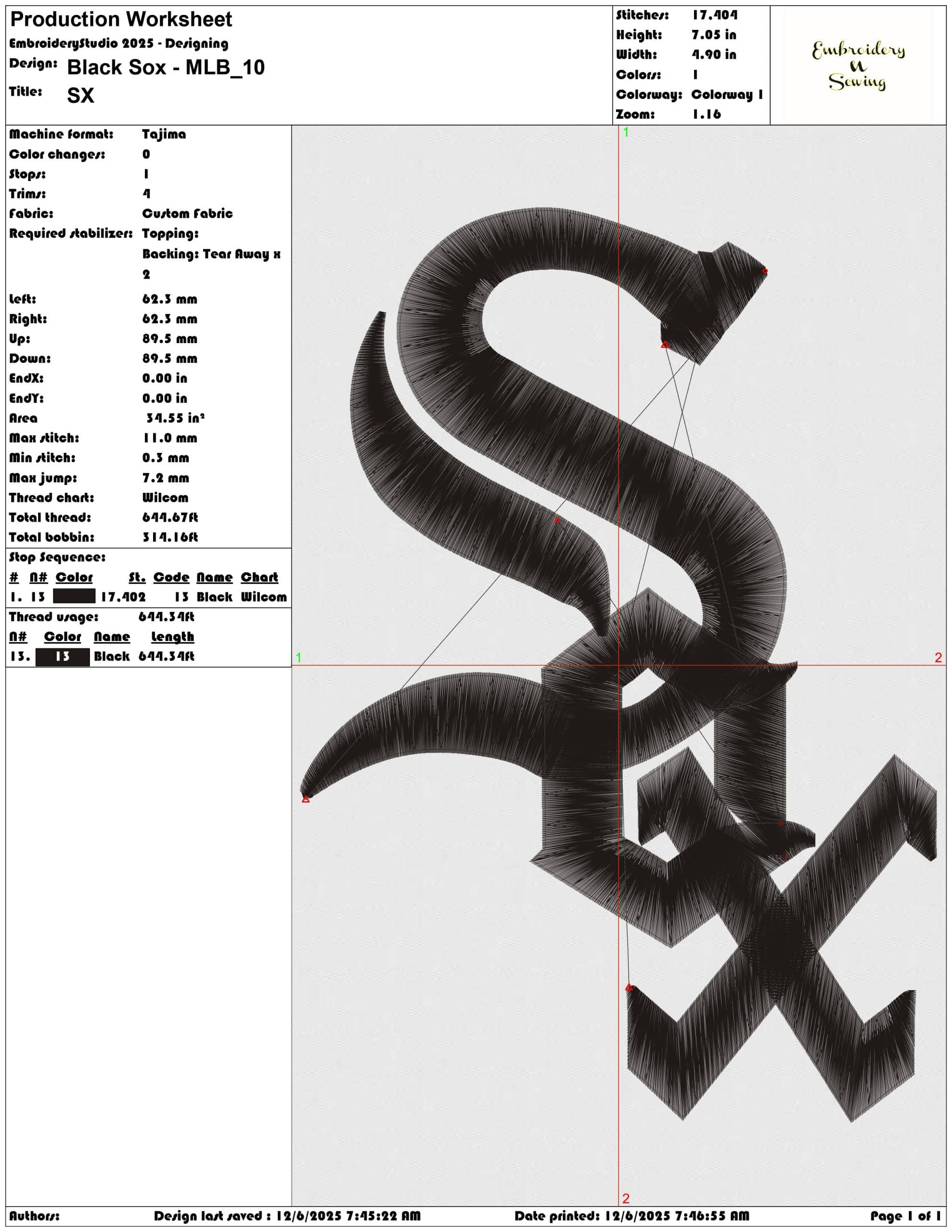 Black Sox MLB - Elegant embroidery design file - instant download — view 3