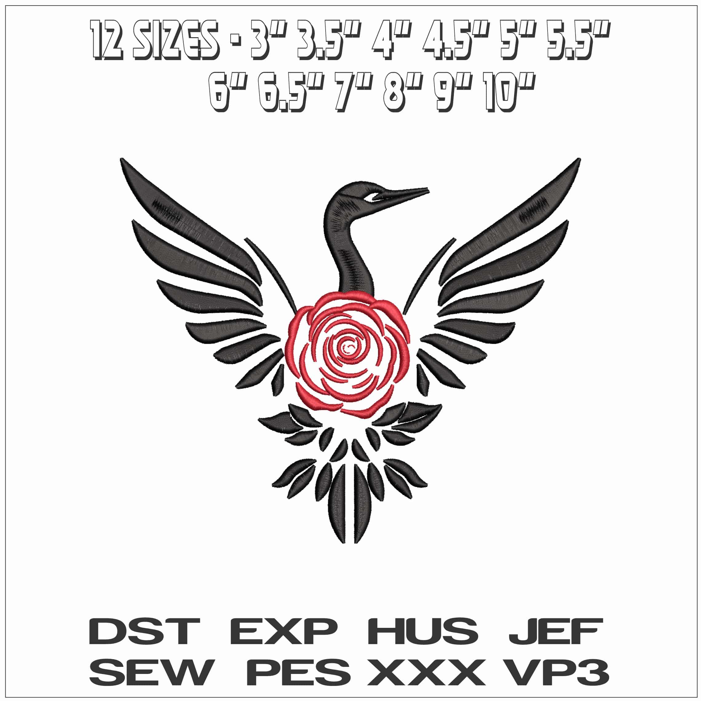 Black Swan Red Rose - Elegant embroidery design file - instant download — view 2