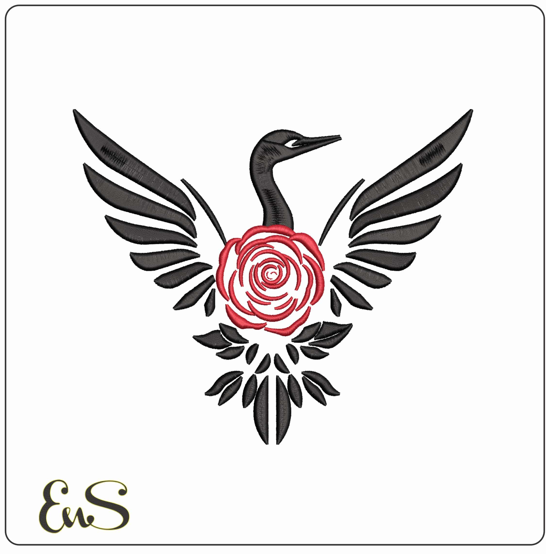 Black Swan Red Rose - Elegant embroidery design file - instant download