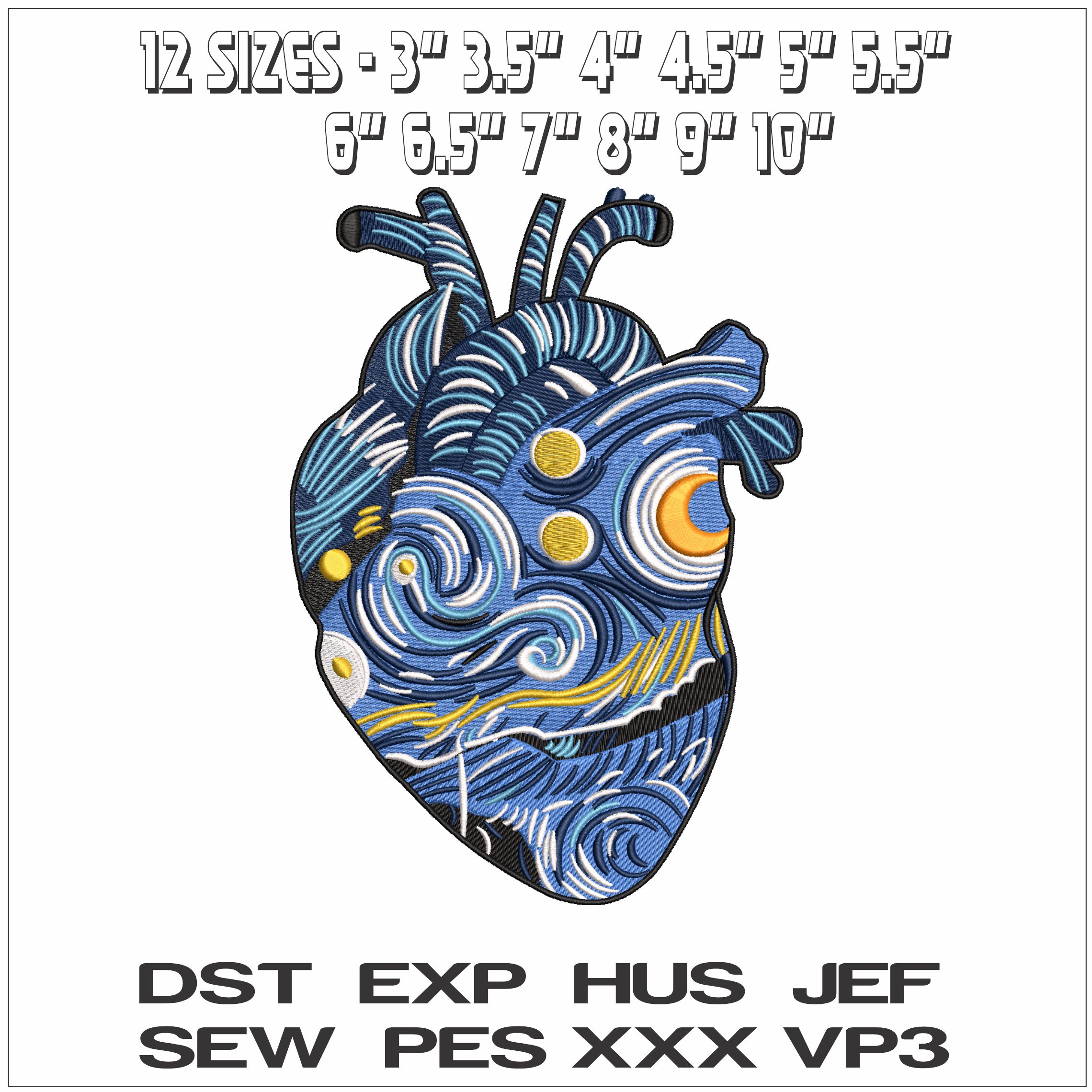Blue Heart Van Gogh - Elegant embroidery design file - instant download — view 2