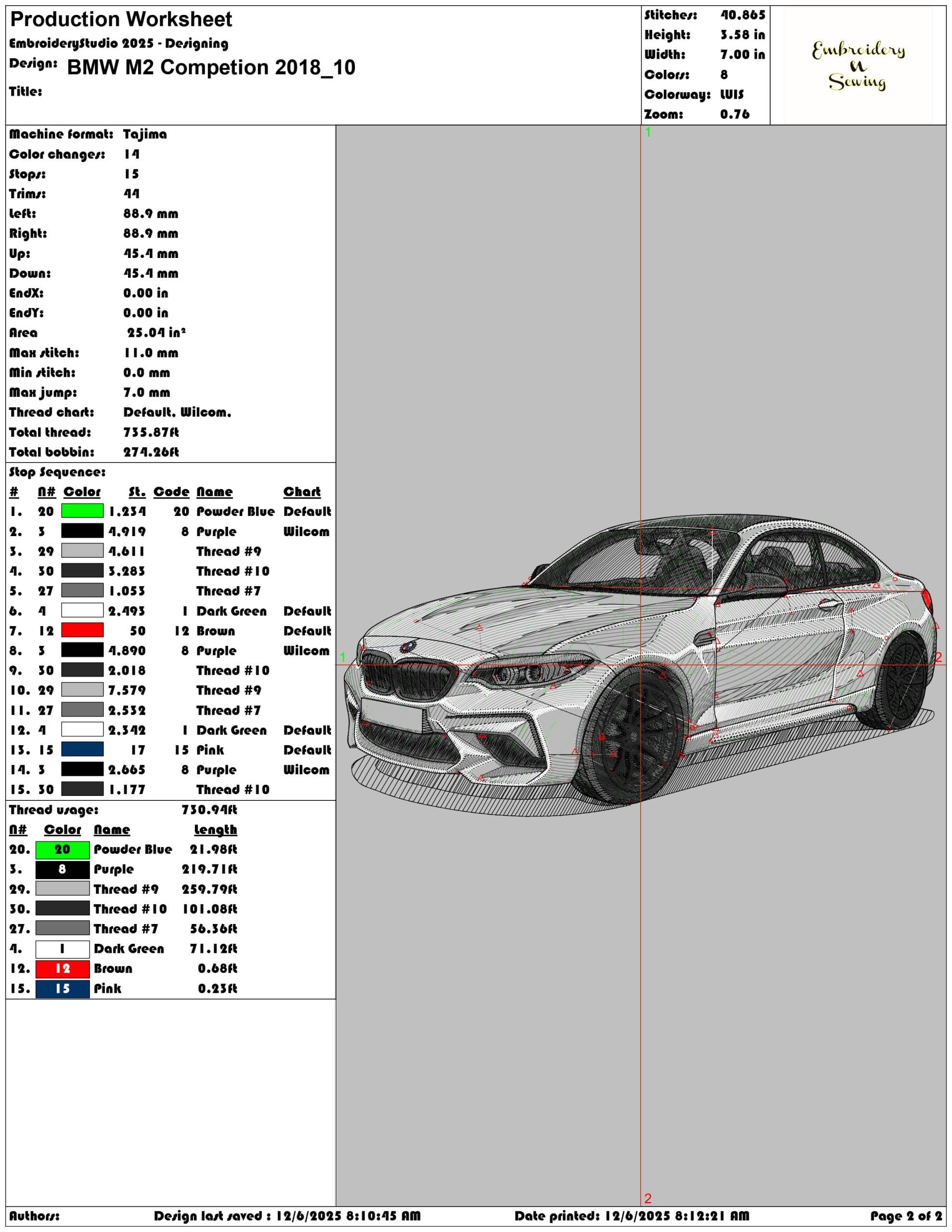 BMW M2 Competion 2018 - Elegant embroidery design file - instant download — view 3