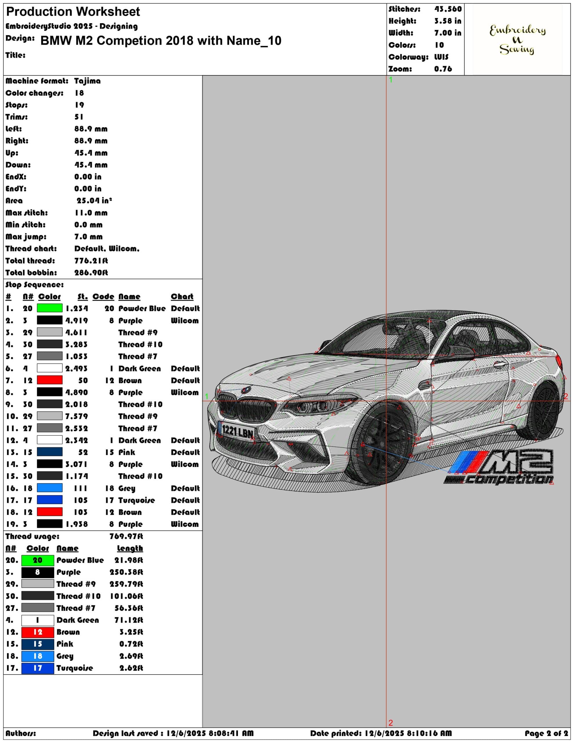 BMW M2 Competion 2018 with Name - Elegant embroidery design file - instant download — view 3