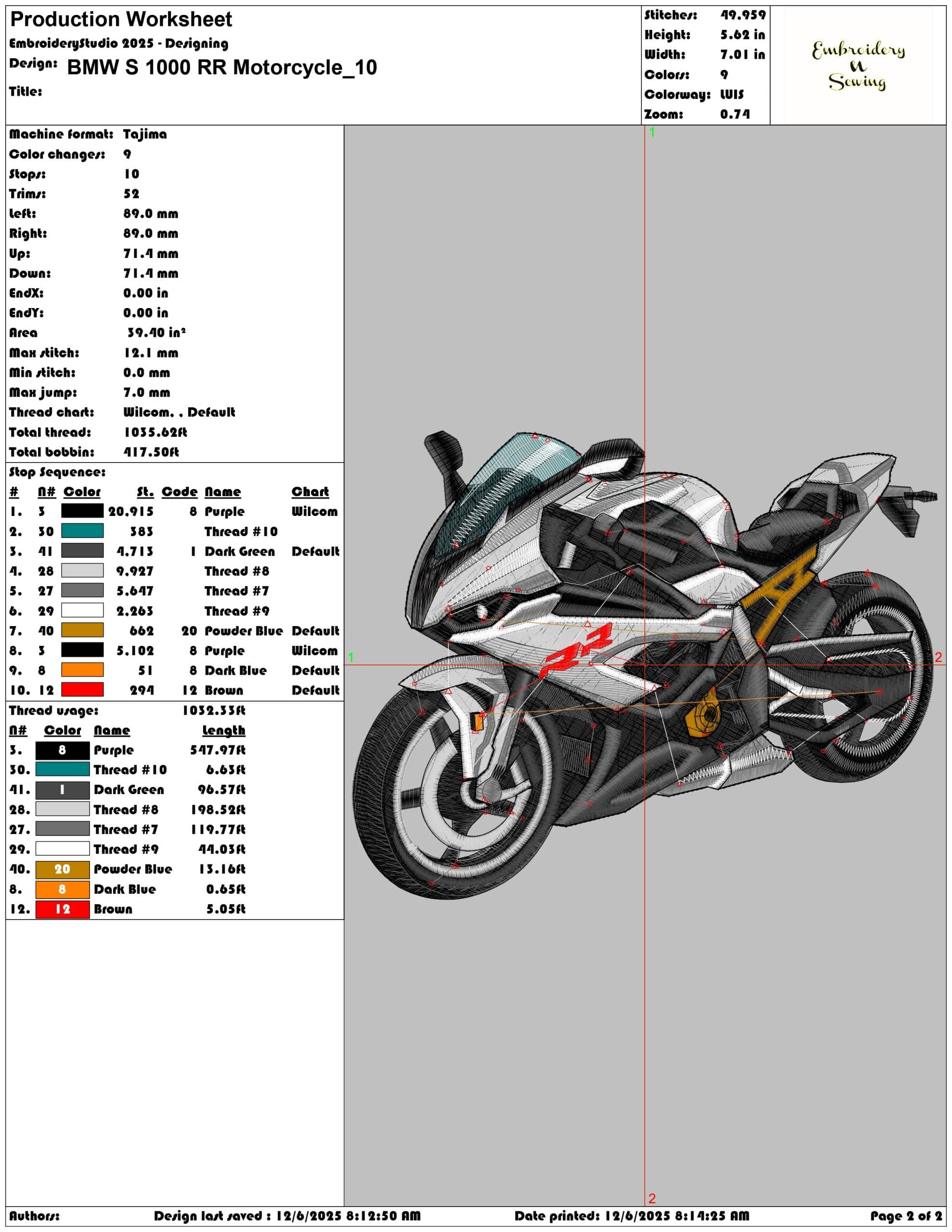 BMW S 1000 RR Motorcycle - Elegant embroidery design file - instant download — view 3