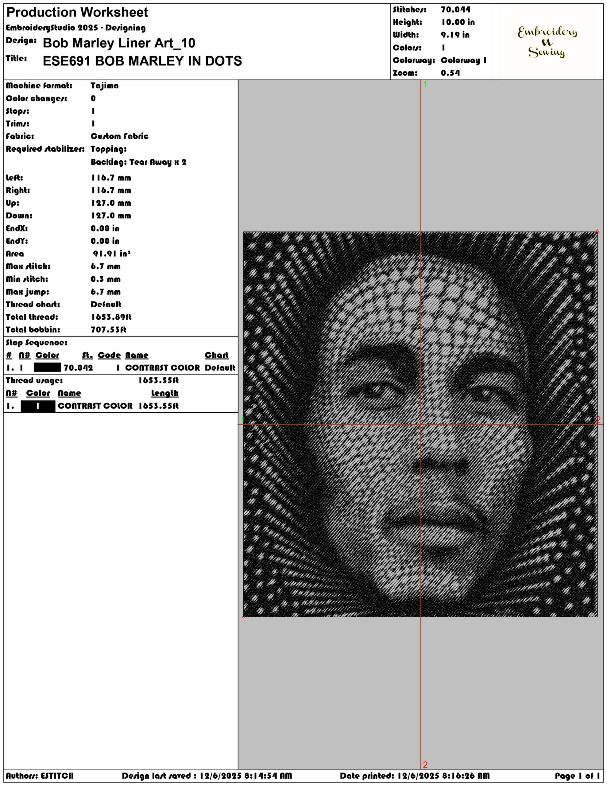 Bob Marley Liner Art - Elegant embroidery design file - instant download — view 3