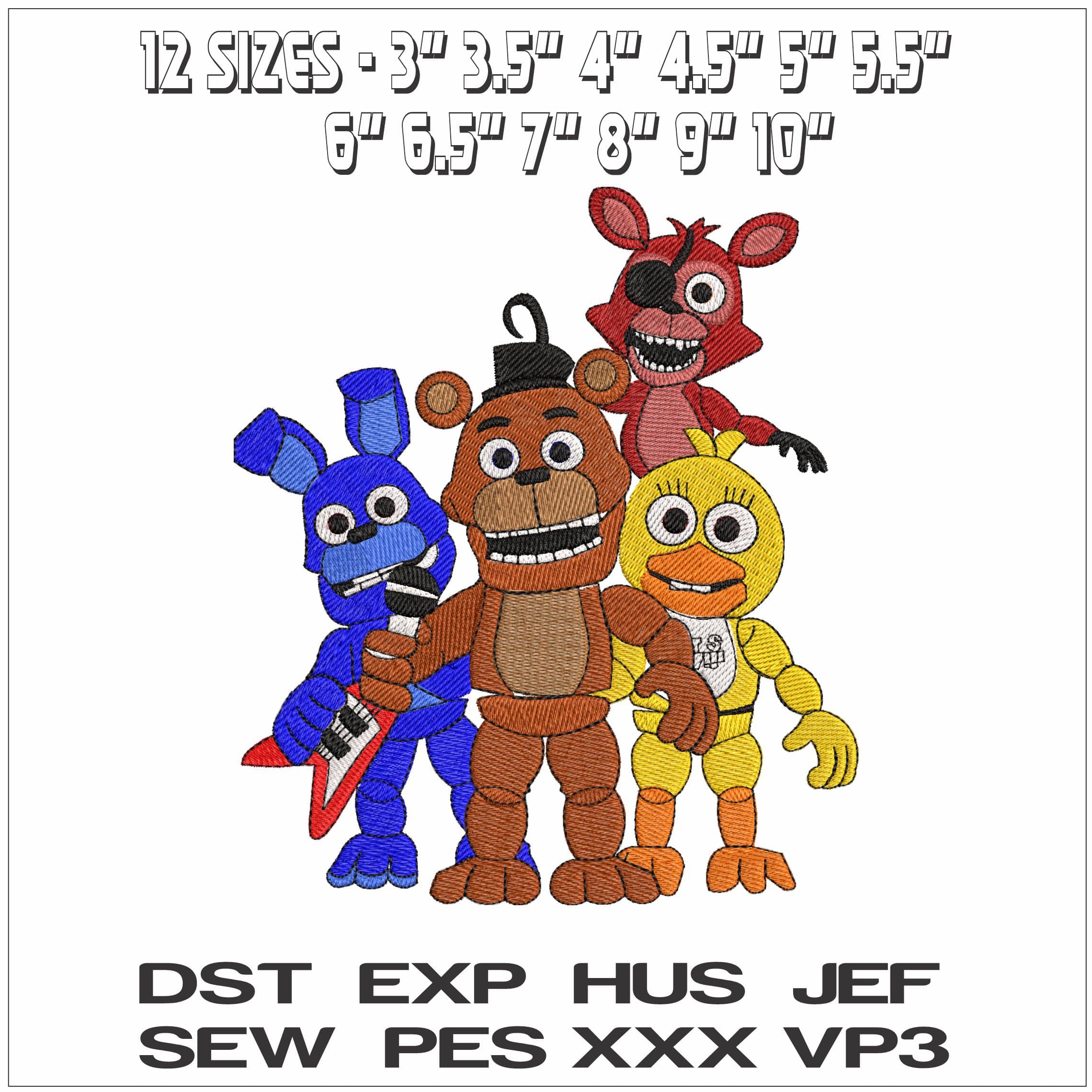 Bonnie Freddy Fazbear Chic Foxy Five Nights Freddy - Elegant embroidery design file - instant download — view 2