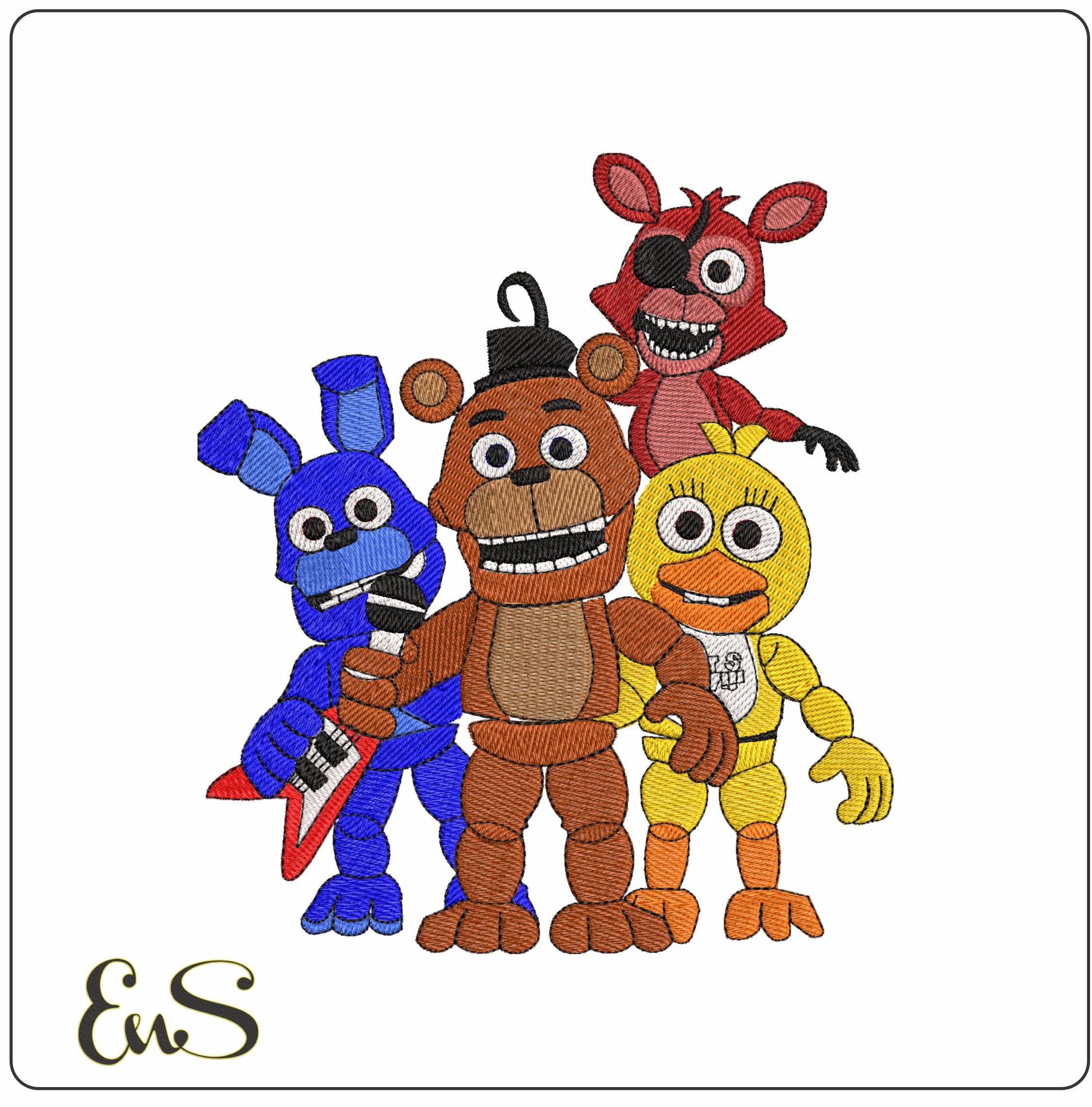Bonnie Freddy Fazbear Chic Foxy Five Nights Freddy - Elegant embroidery design file - instant download