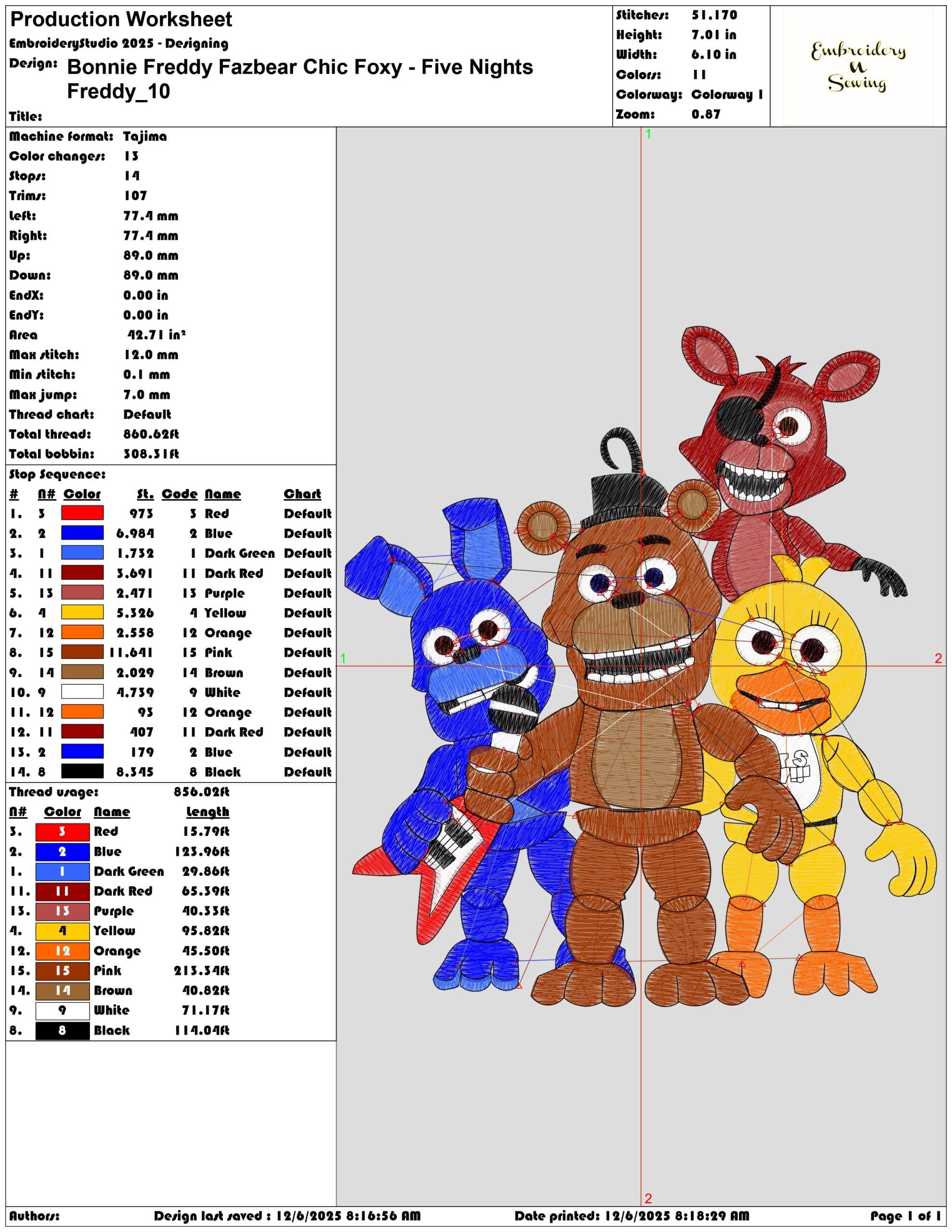 Bonnie Freddy Fazbear Chic Foxy Five Nights Freddy - Elegant embroidery design file - instant download — view 3