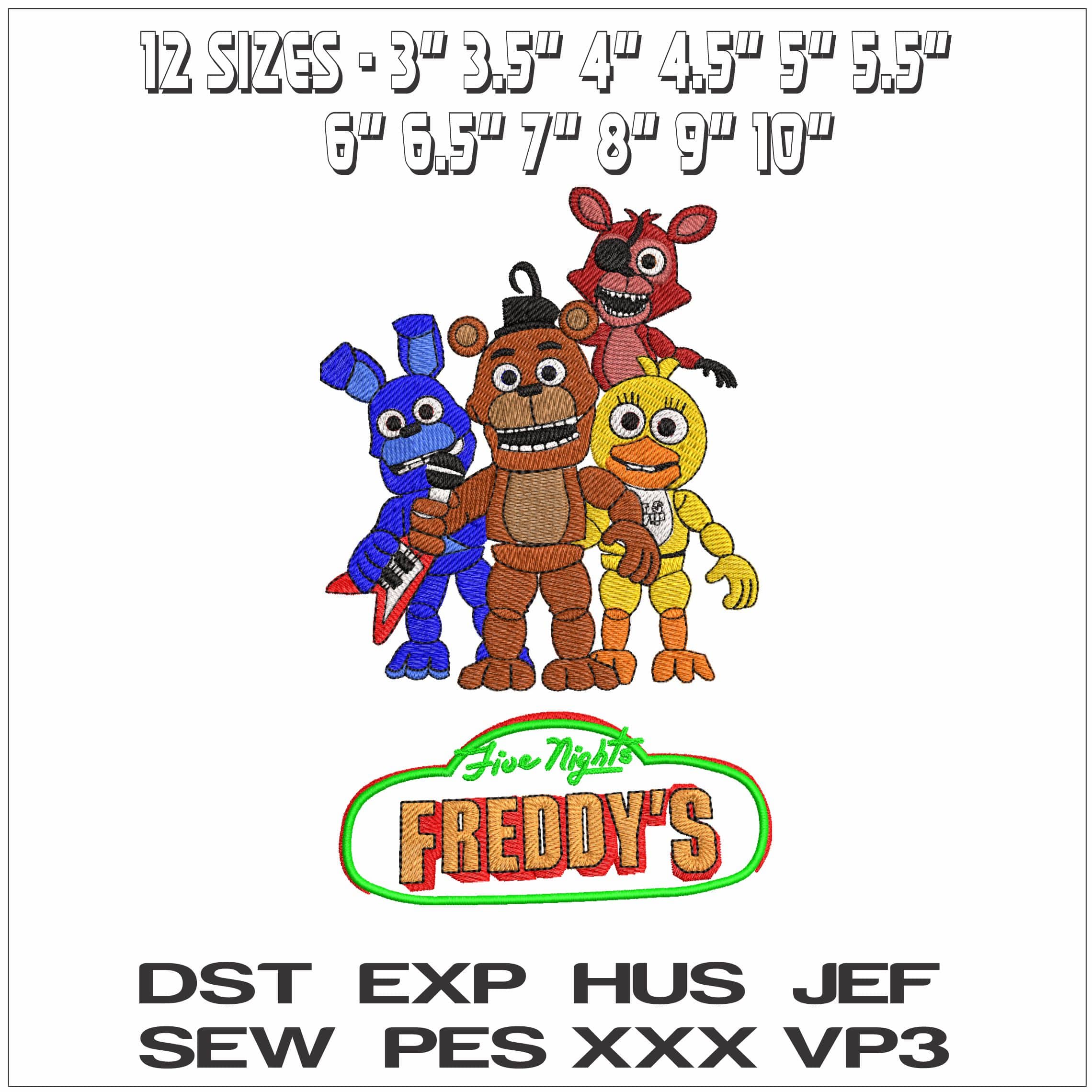 Bonnie Freddy Fazbear Chic Foxy with Five Nights Freddy- Elegant embroidery design file - instant download — view 2