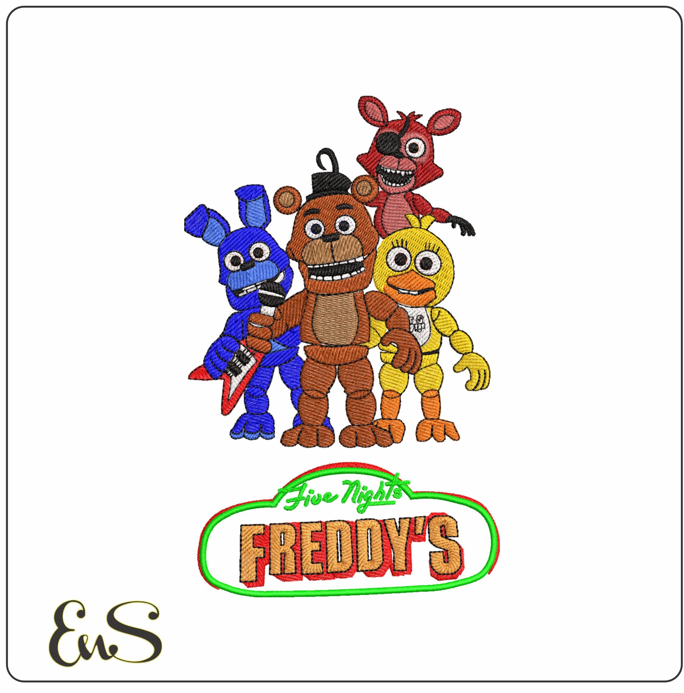 Bonnie Freddy Fazbear Chic Foxy with Five Nights Freddy- Elegant embroidery design file - instant download