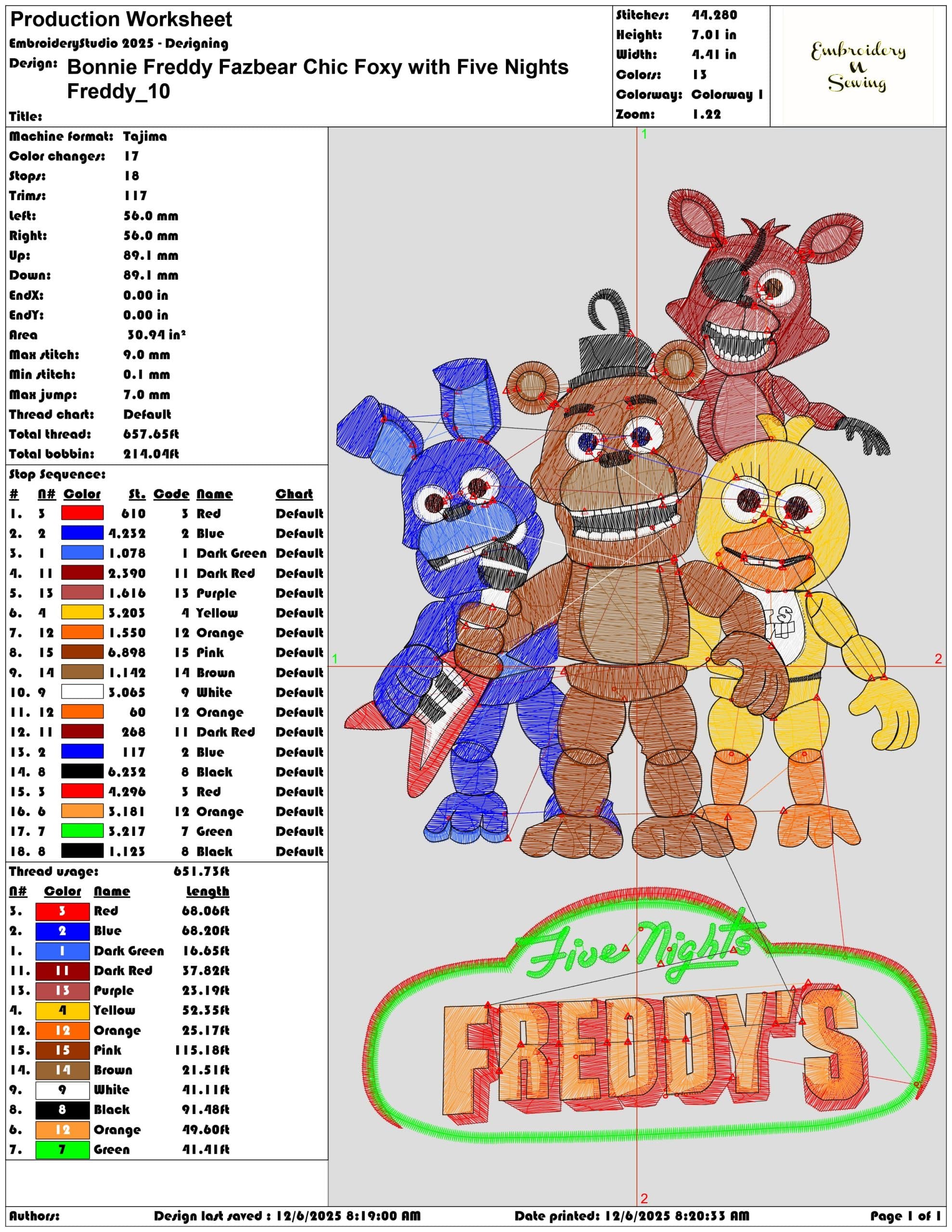 Bonnie Freddy Fazbear Chic Foxy with Five Nights Freddy- Elegant embroidery design file - instant download — view 3