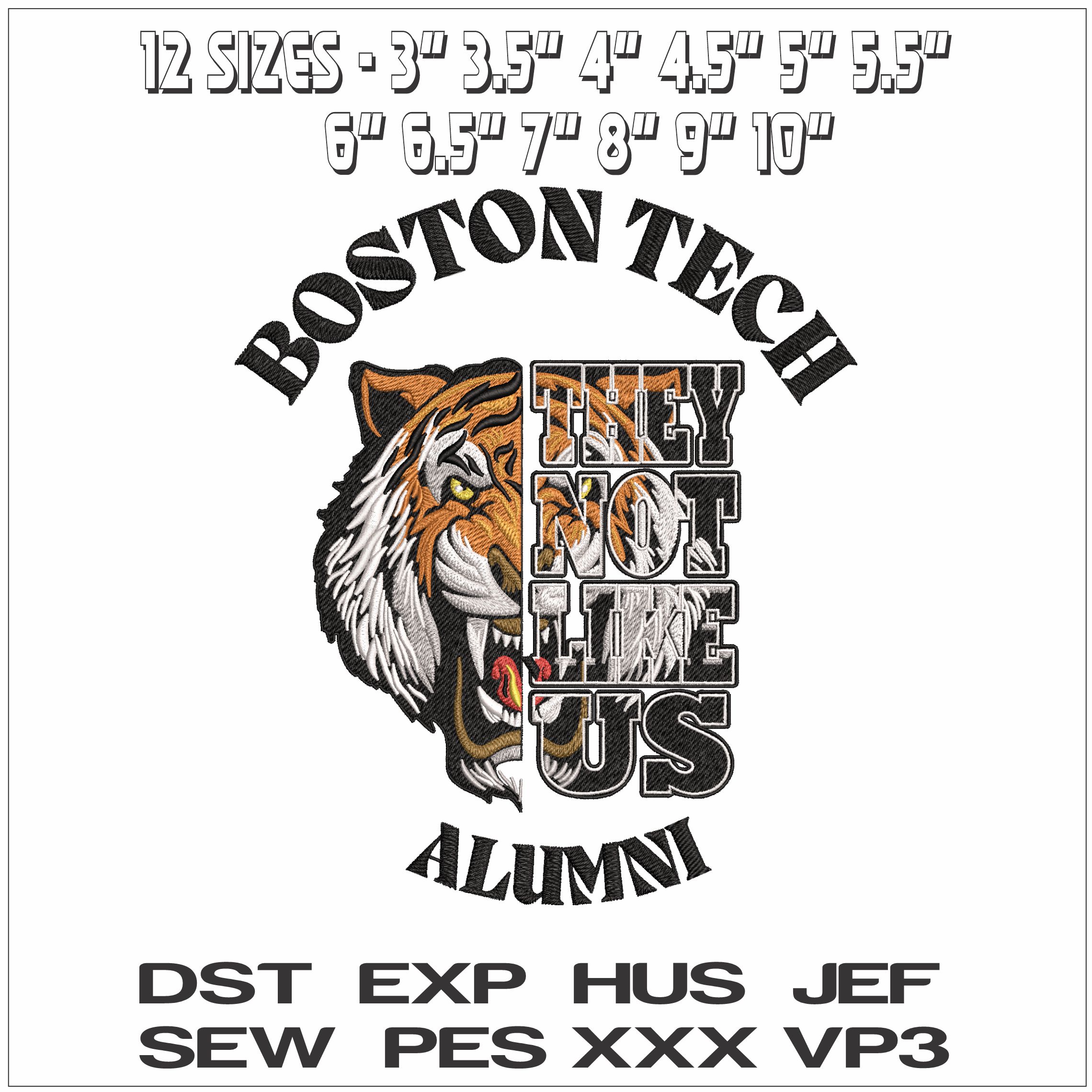 Boston Tech Alumni Tiger - Elegant embroidery design file - instant download — view 2