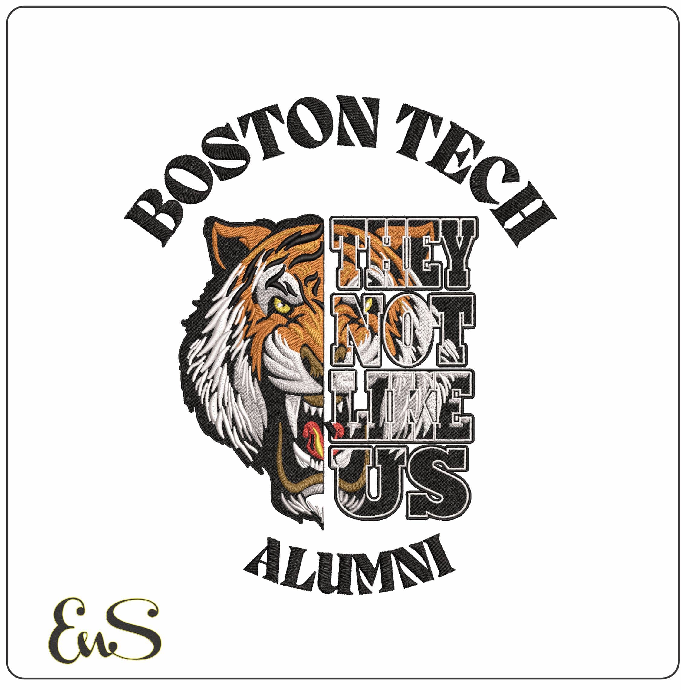 Boston Tech Alumni Tiger - Elegant embroidery design file - instant download