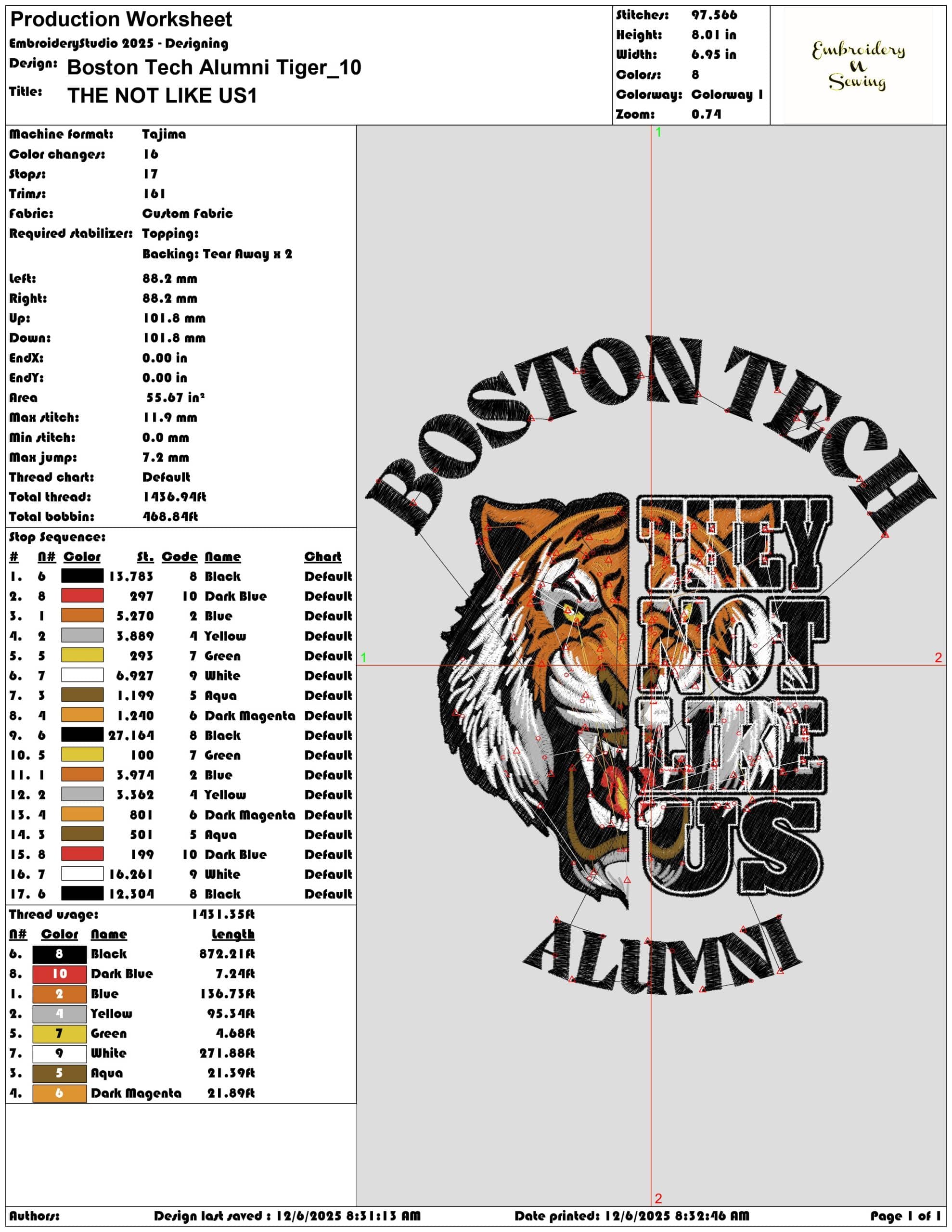 Boston Tech Alumni Tiger - Elegant embroidery design file - instant download — view 3