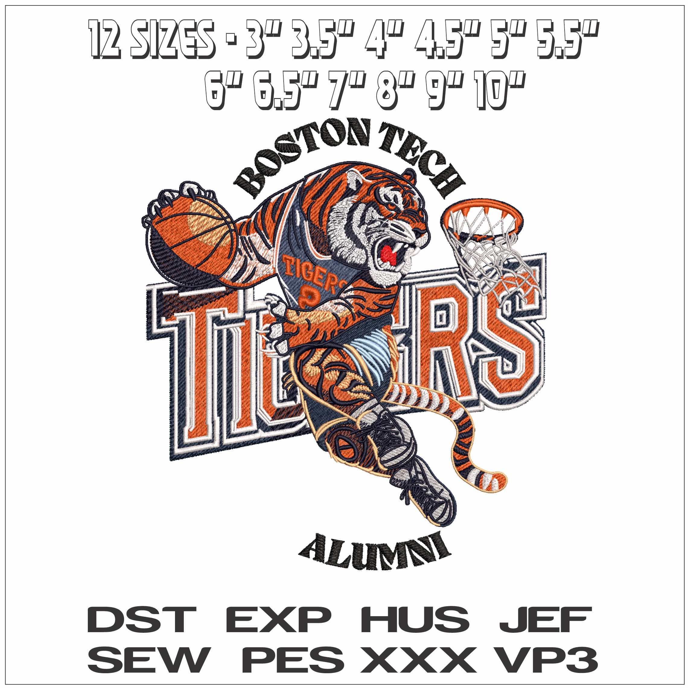 Boston Tech Alumni Tiger Basketball - Elegant embroidery design file - instant download — view 2